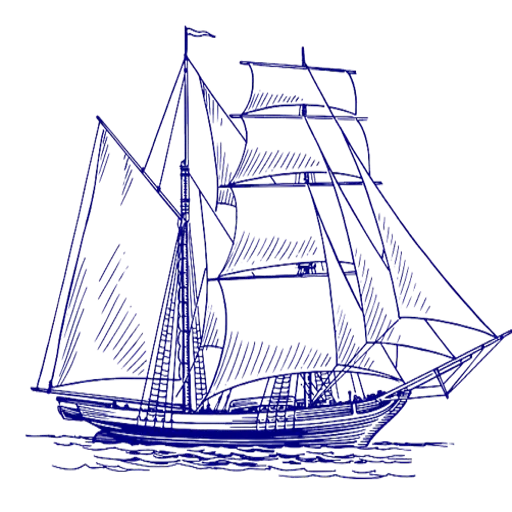 Vintage Sailing Ship Sketch in Blue Ink