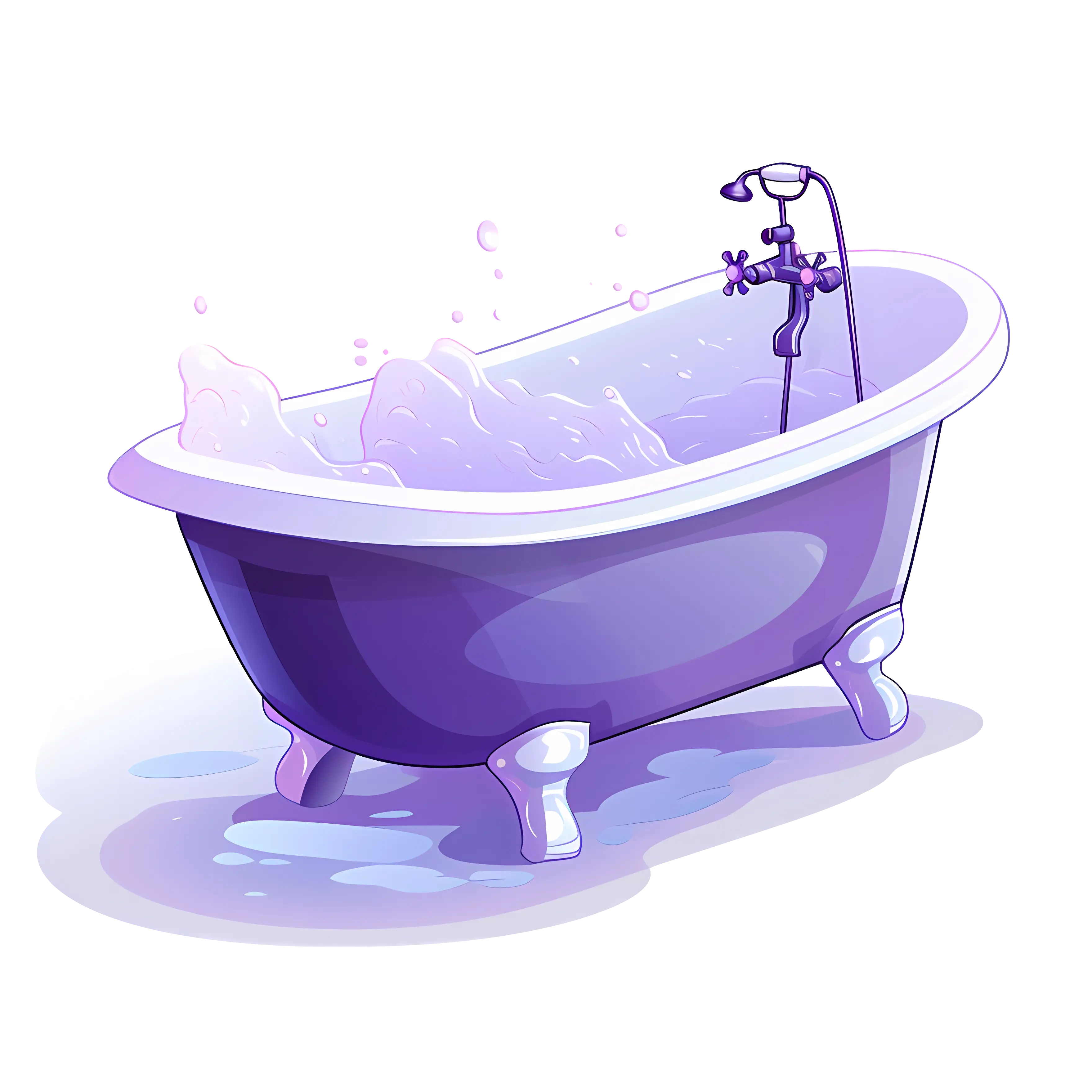 Purple Cartoon Bathtub with Bubbles