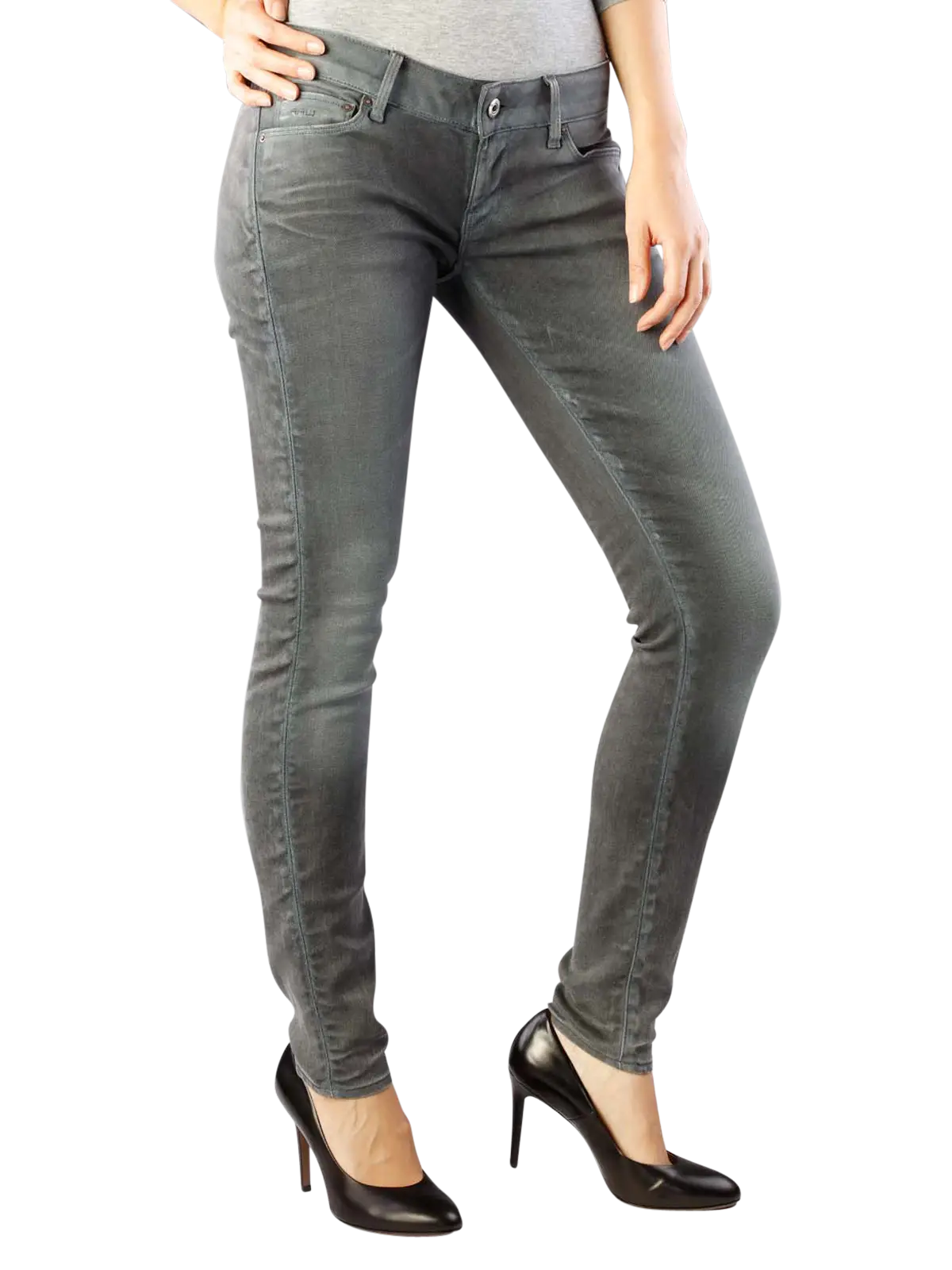 Gray Jeans and Black Heels Fashion Outfit