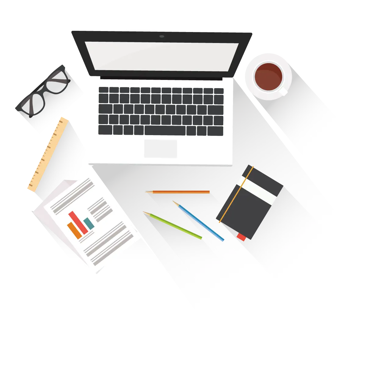 Workspace with Laptop and Office Supplies