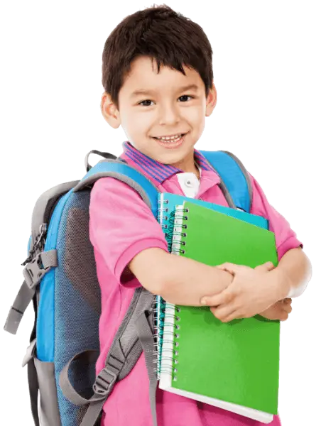 Smiling Boy Carrying Notebook and Backpack