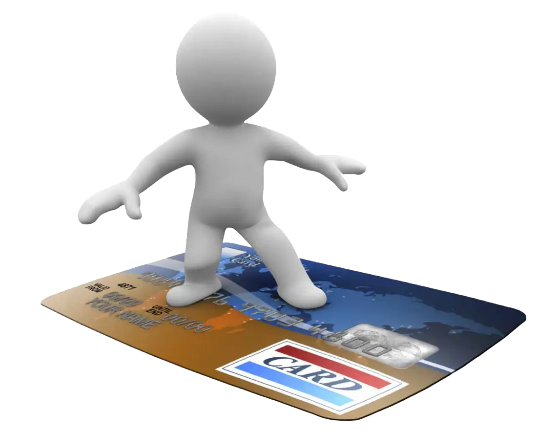 3D Figure Surfing on Credit Card Illustration