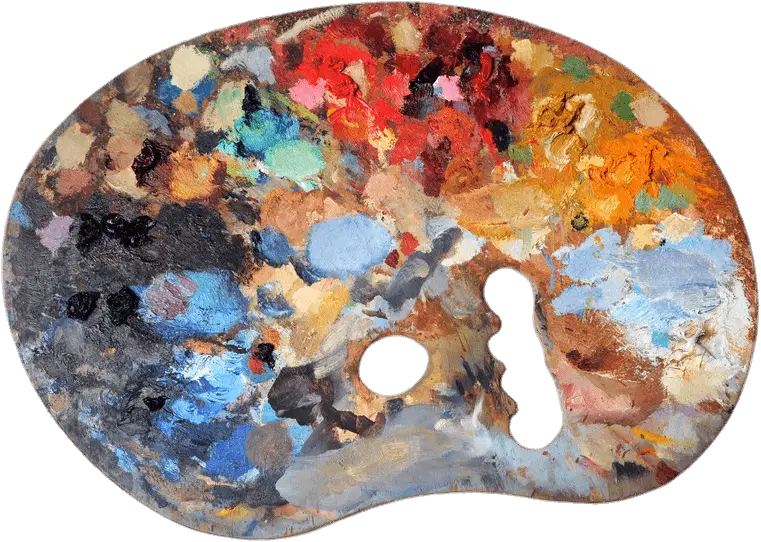 Art Palette Covered in Vibrant Paint Colors