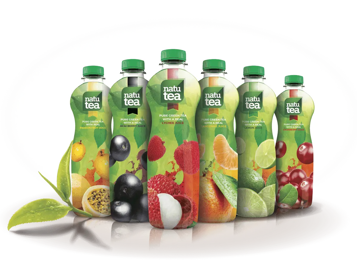 Assorted Fruit Tea Bottles with Green Labels