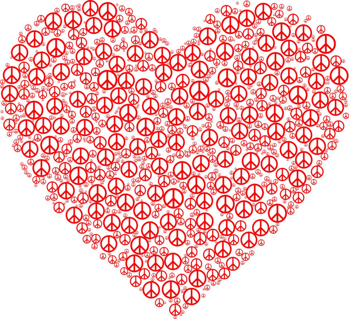 Red Heart Made of Peace Symbols