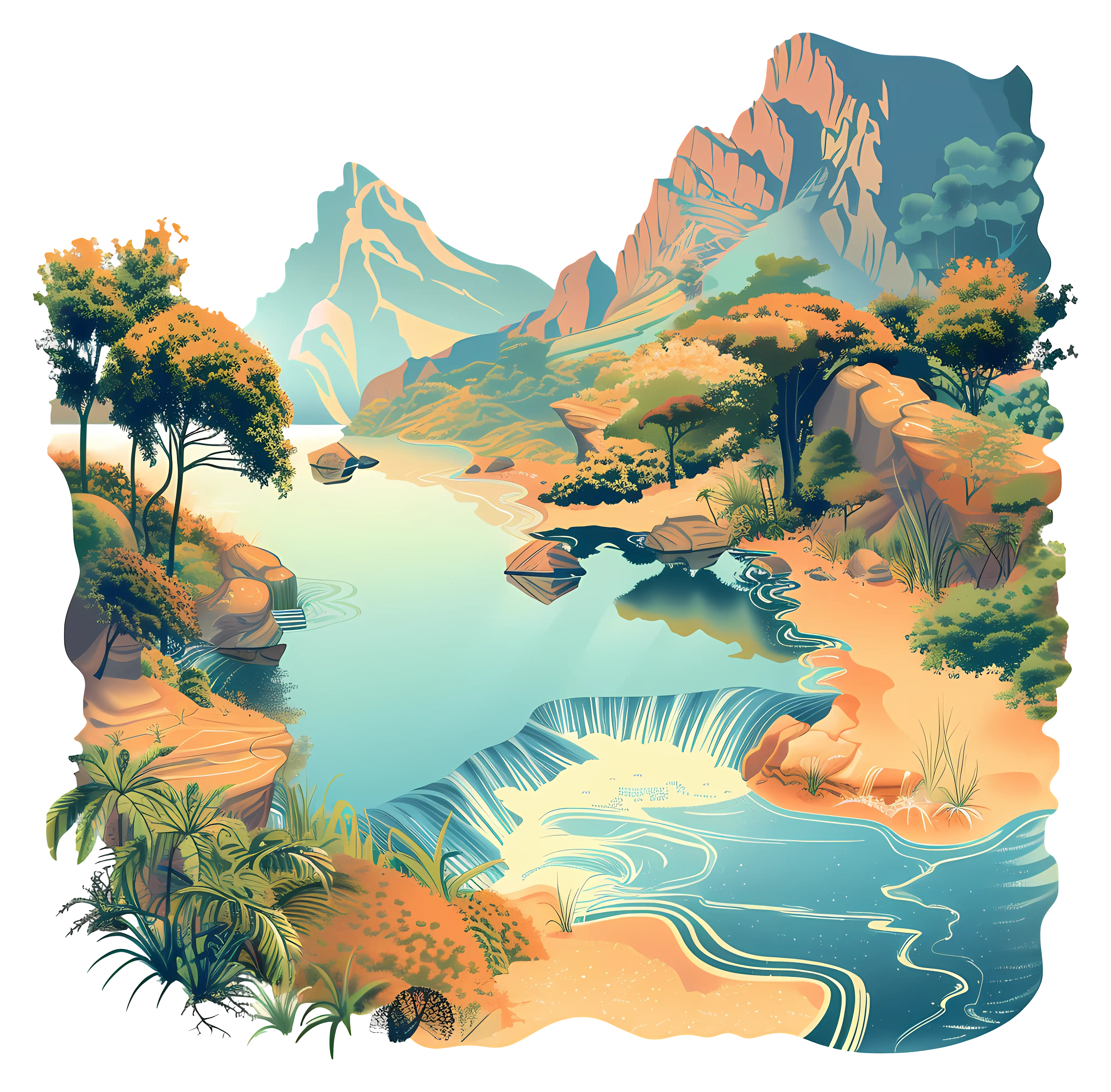 Scenic River Flowing Through Mountains
