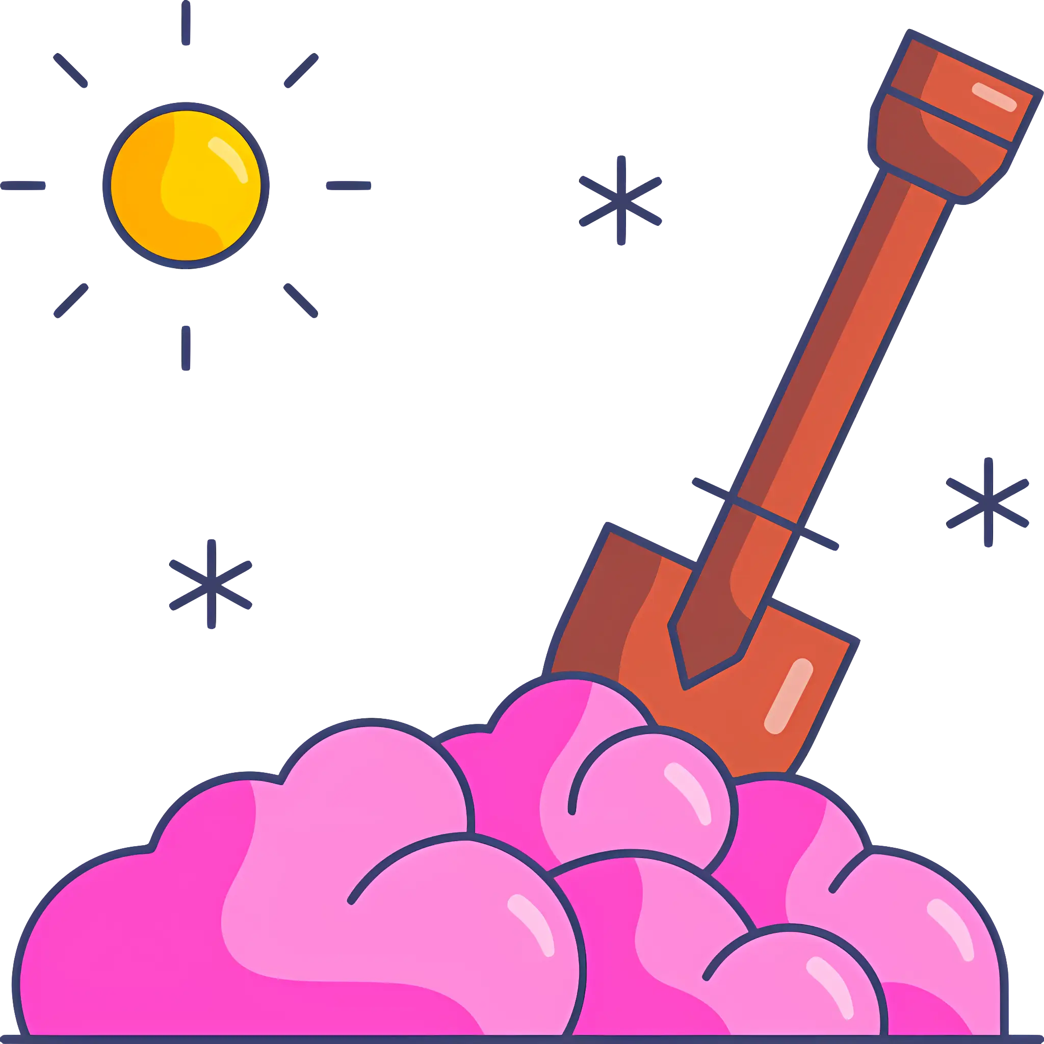 Shovel in Pink Sand Cartoon Illustration
