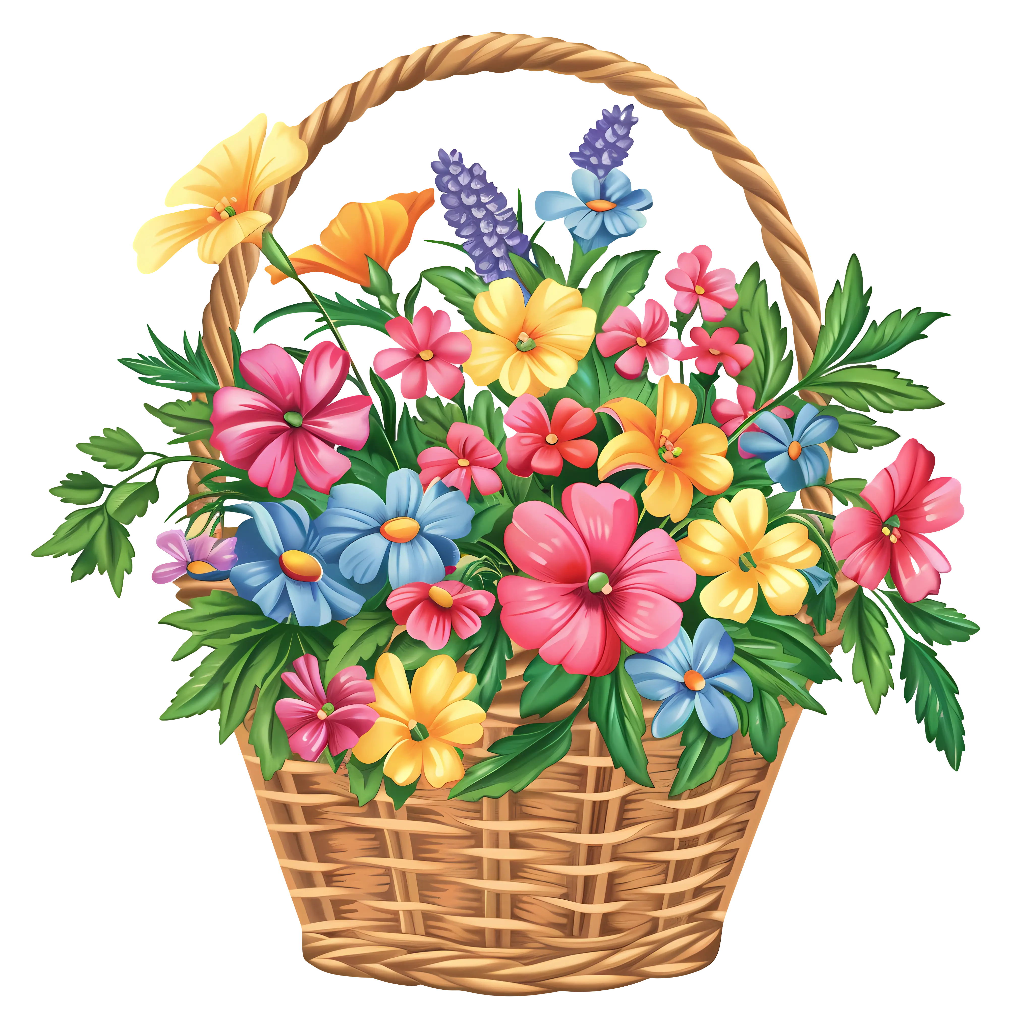 Basket of Bright Colorful Flowers Illustration