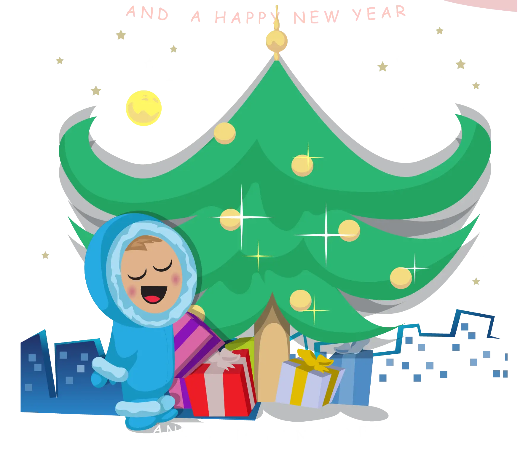 Christmas Tree with Child and Gifts