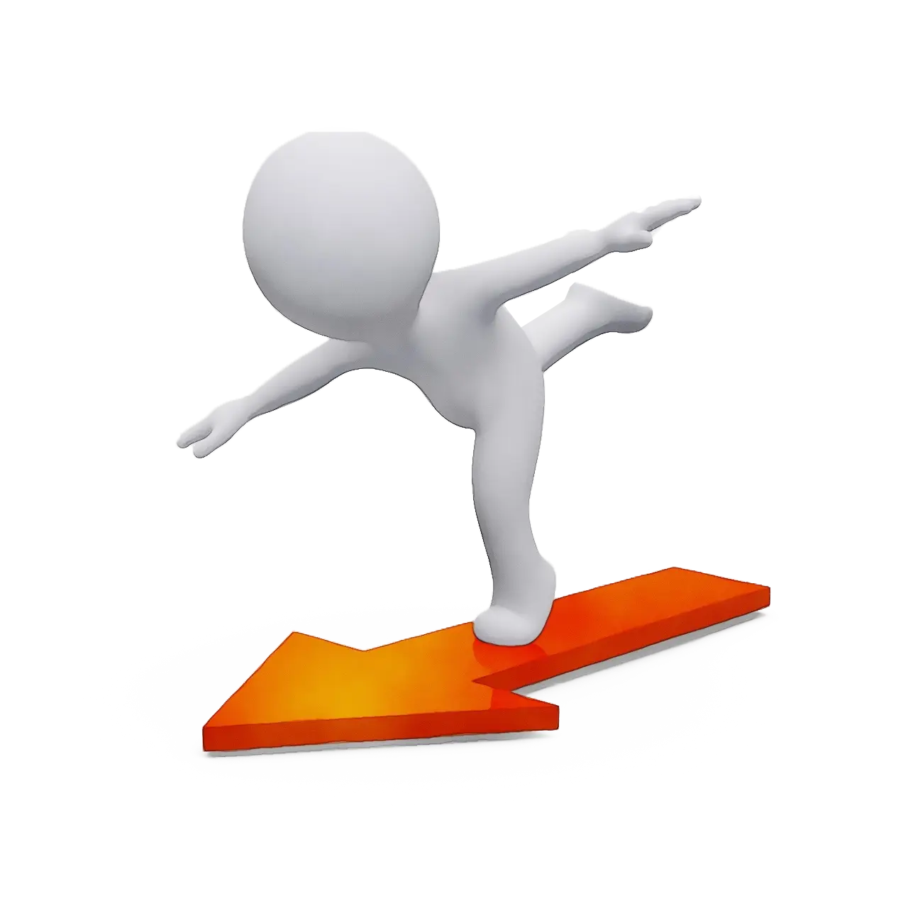 White Figure Balancing on Orange Arrow