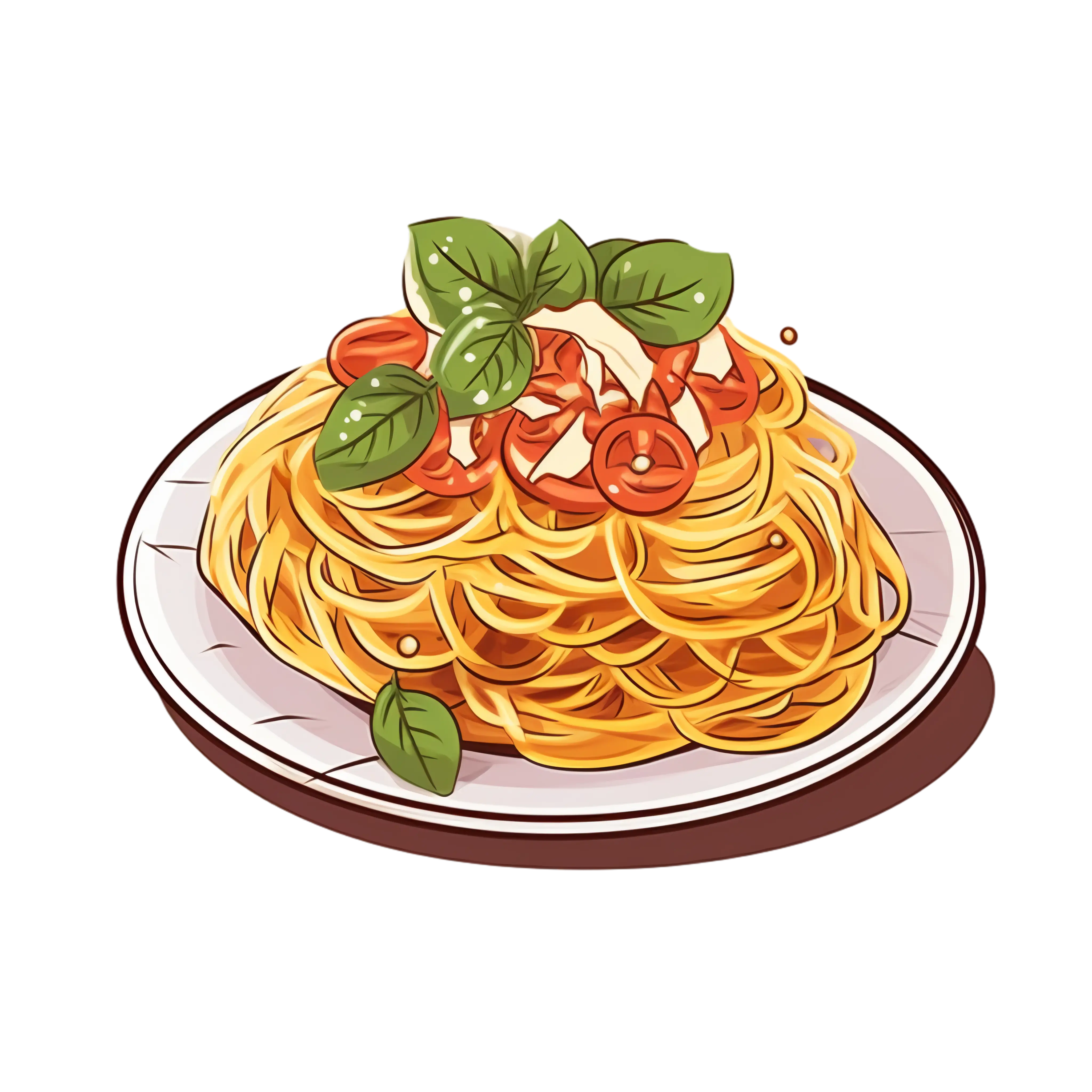 Plate of Spaghetti with Fresh Tomato and Basil Garnish