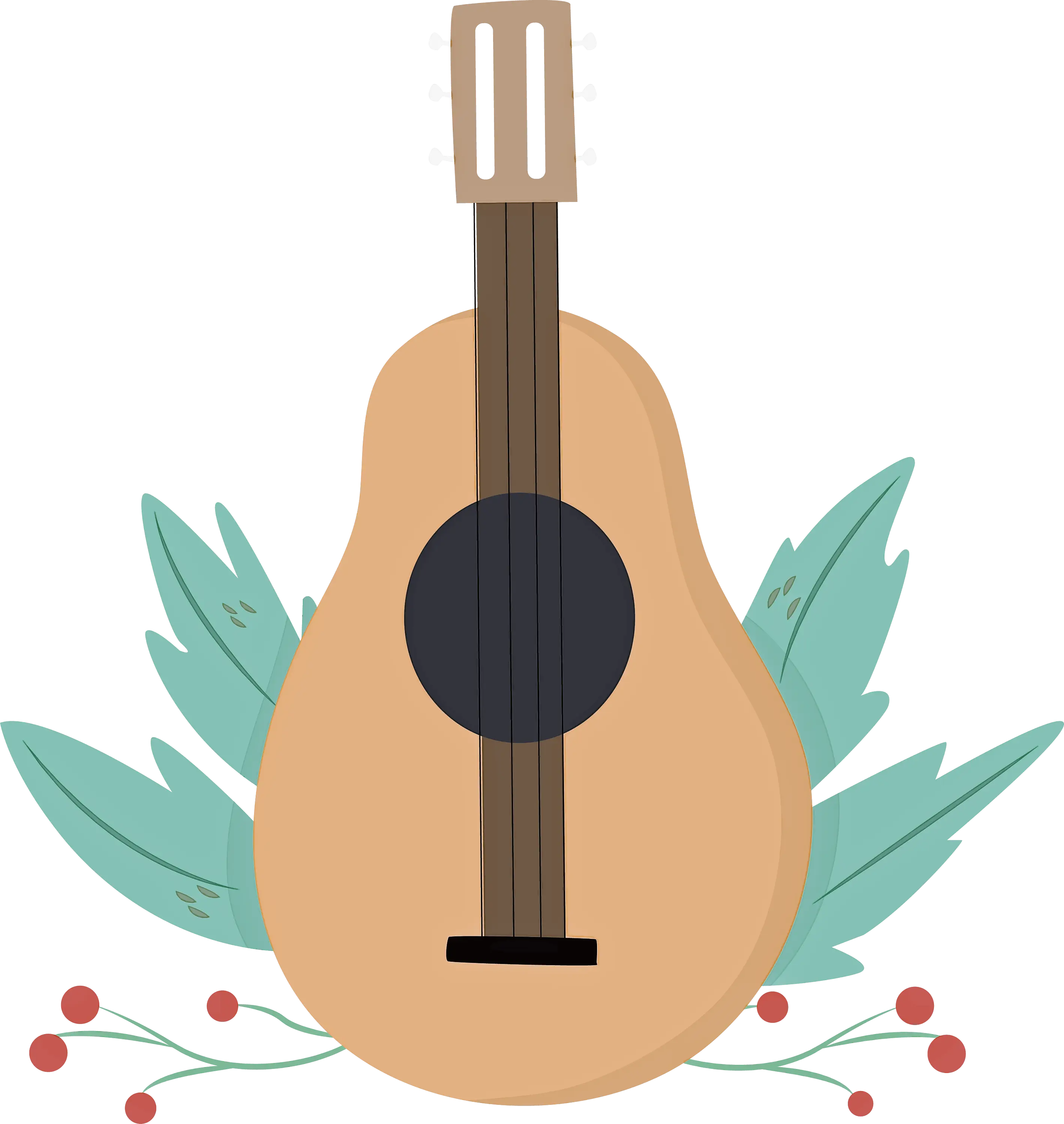 Acoustic Guitar with Leaves and Berries