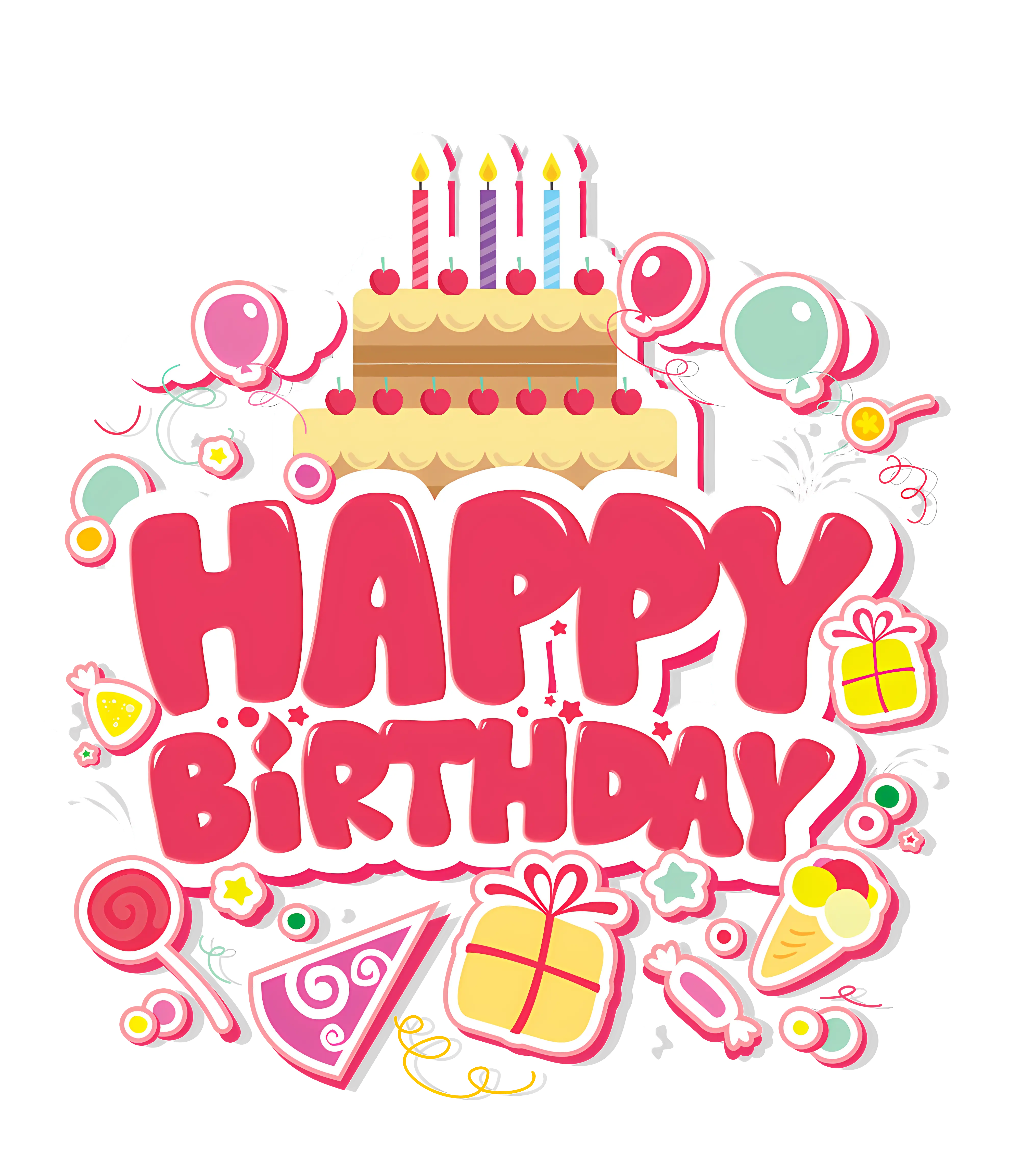 Happy Birthday Colorful Illustration with Decorations