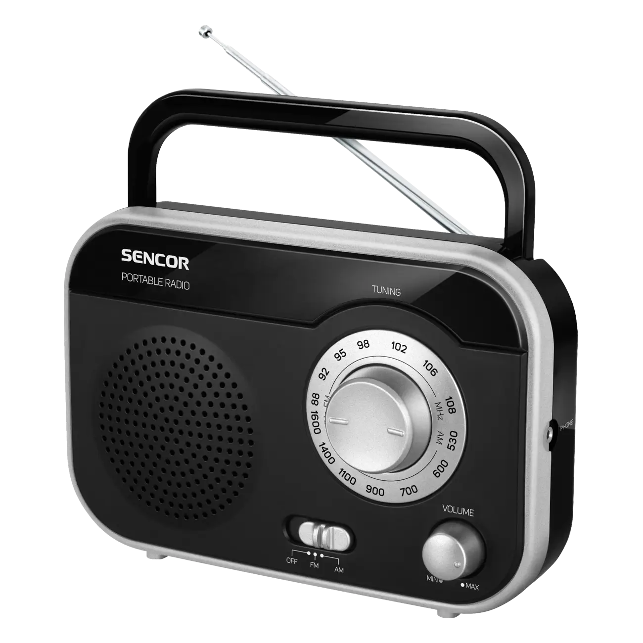 Black Portable Radio with Antenna