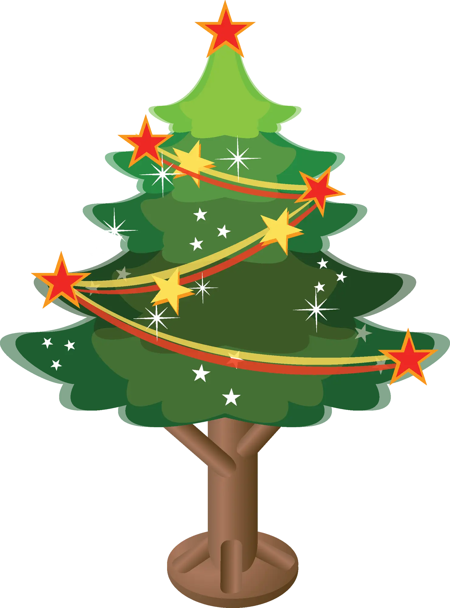 Decorated Christmas Tree with Stars and Lights