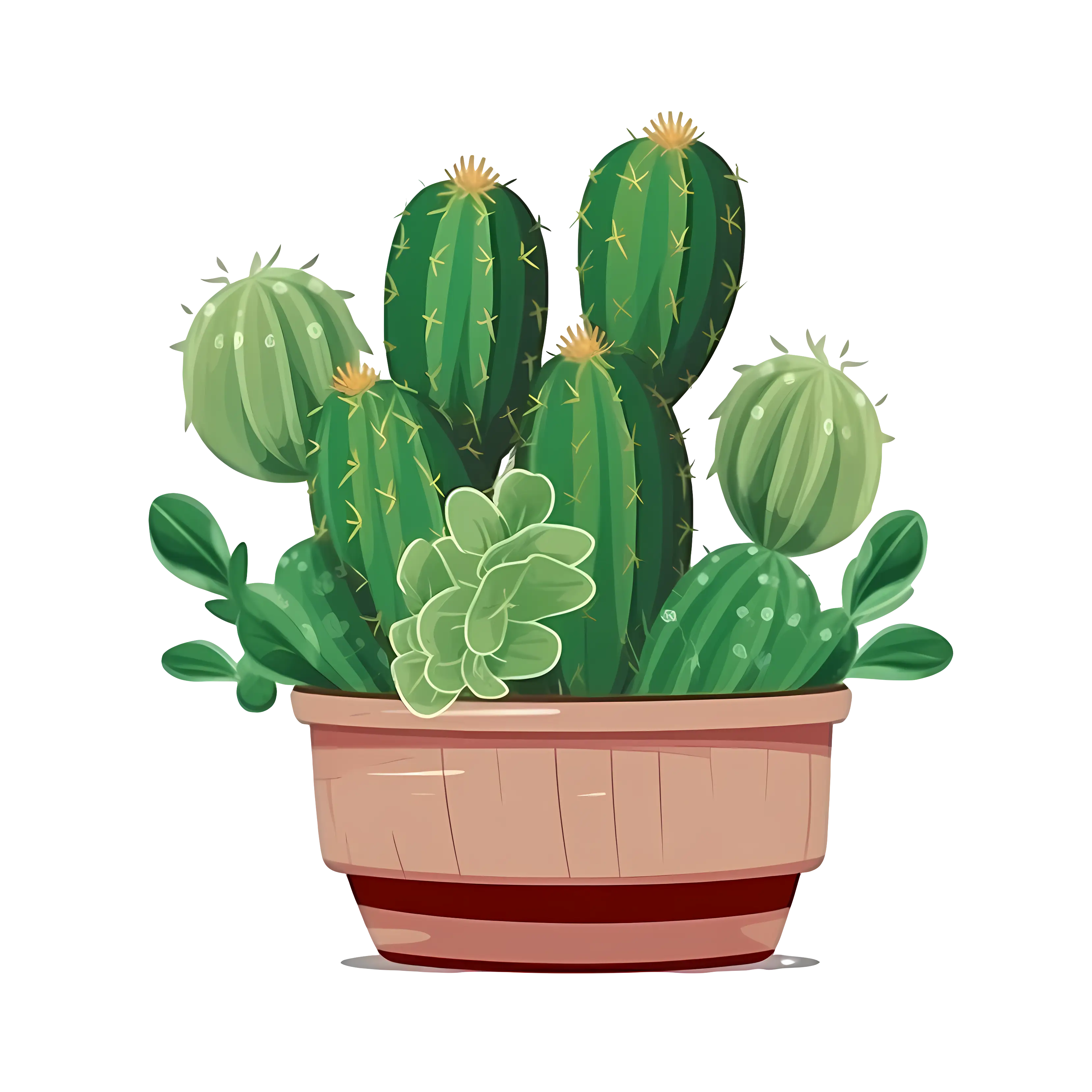 Potted Cactus and Succulents Illustration