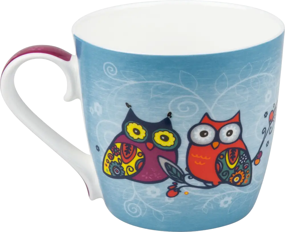 Decorative mug with owl illustrations