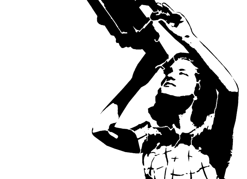 Woman with Telescope Silhouette