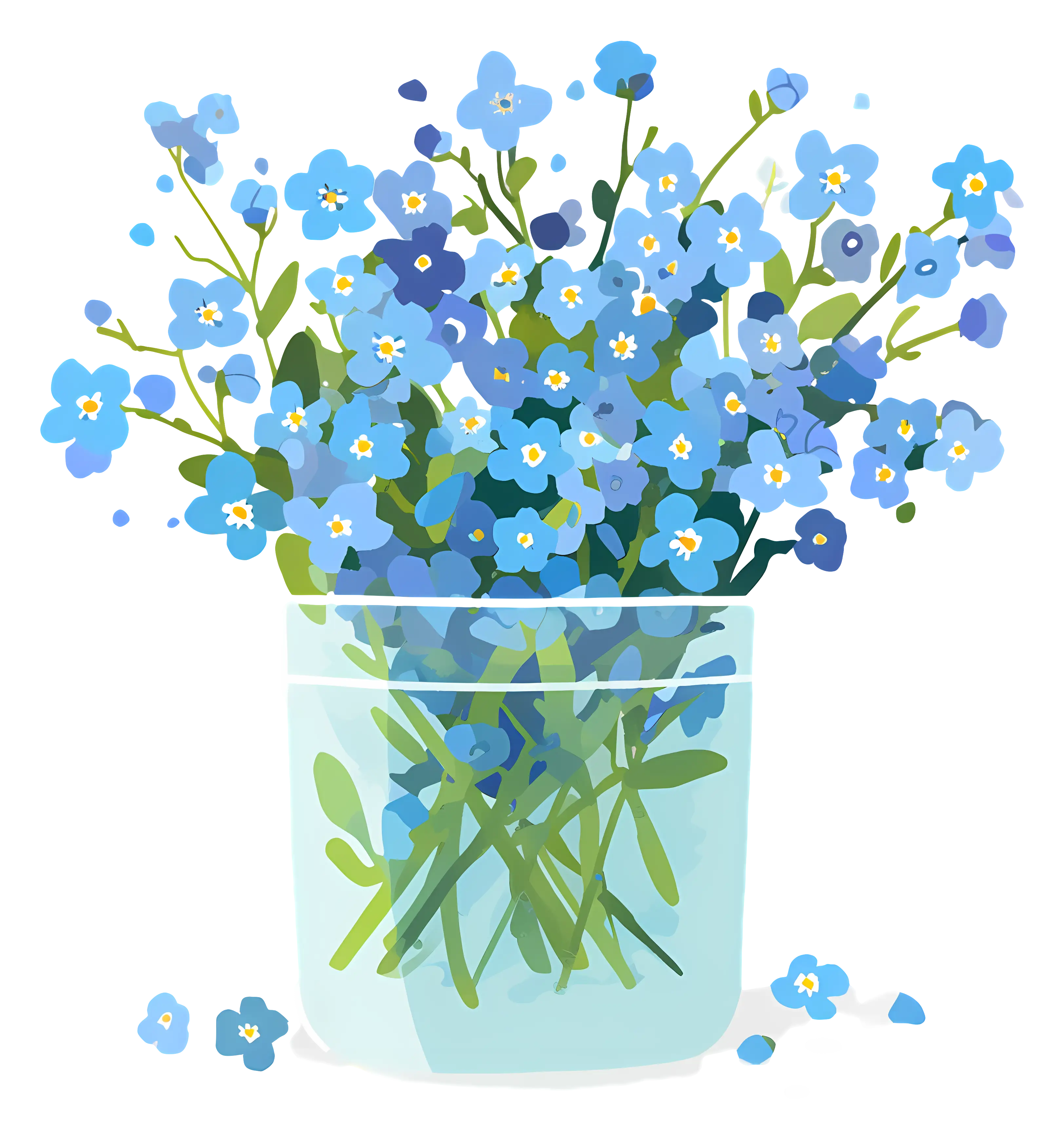 Blue Floral Bouquet in a Vase Illustration