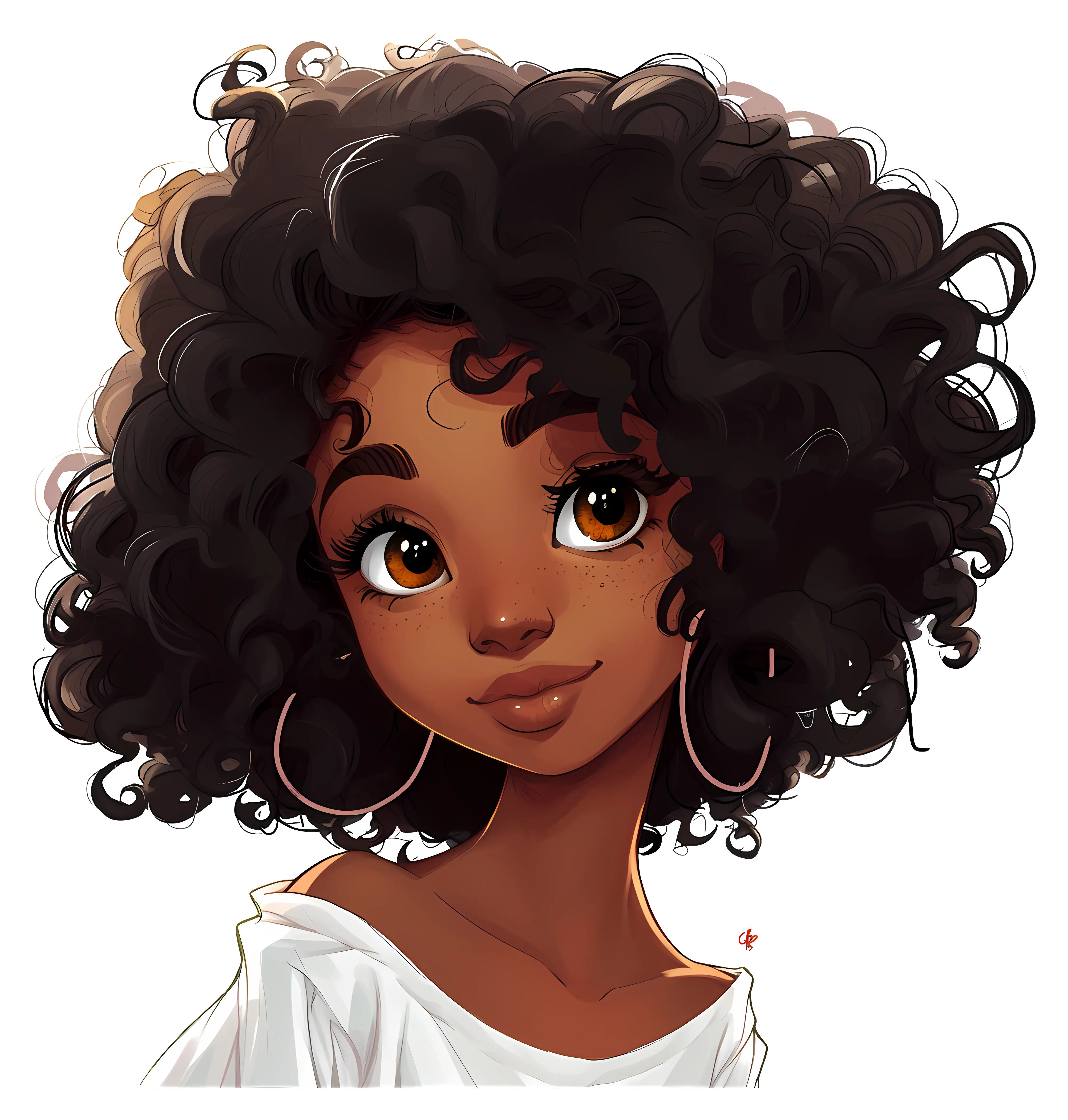 Curly-Haired Woman Character Design