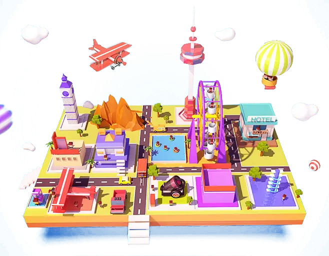Colorful Miniature City with Vehicles