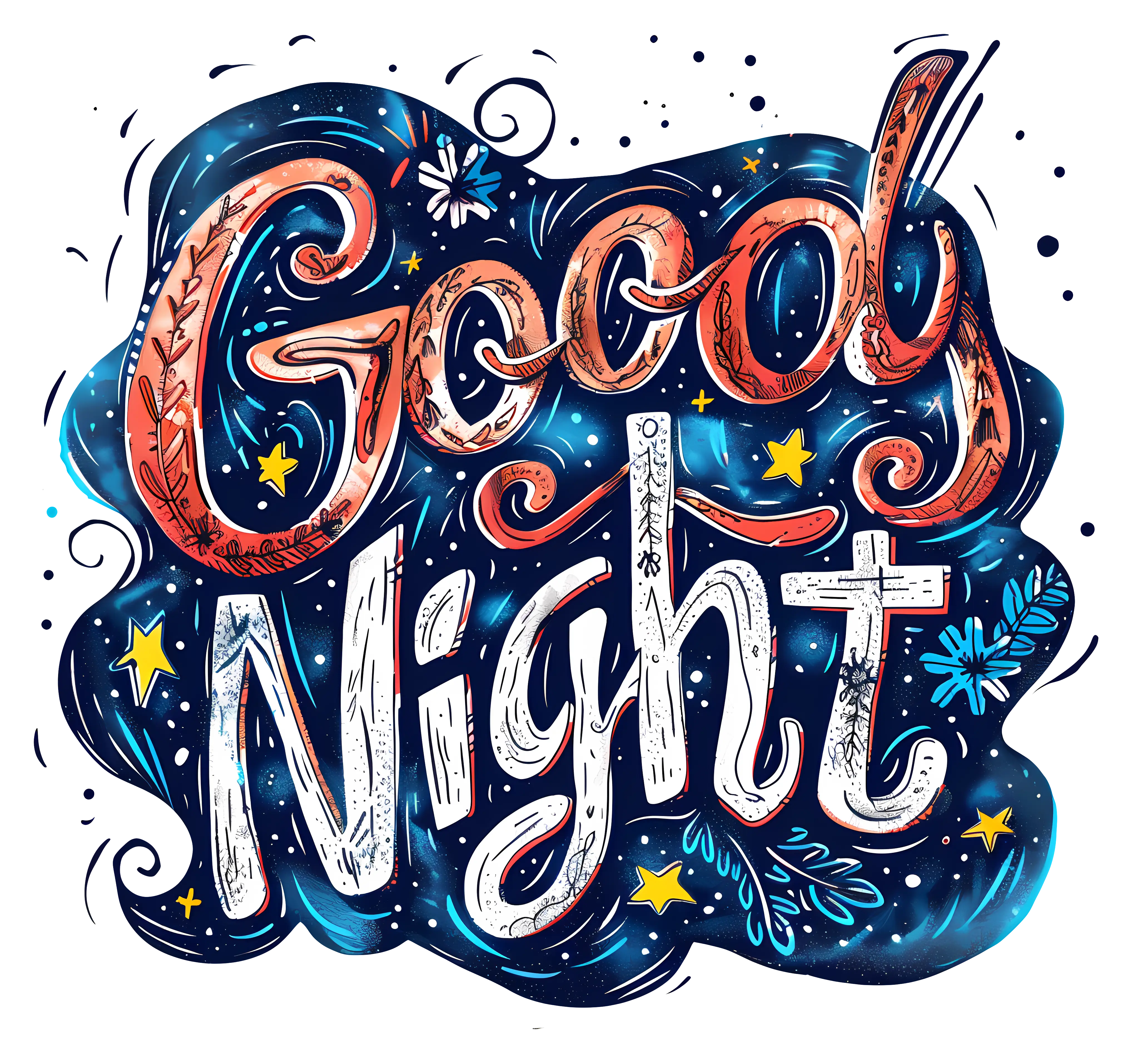 Good Night Text with Stars and Moon