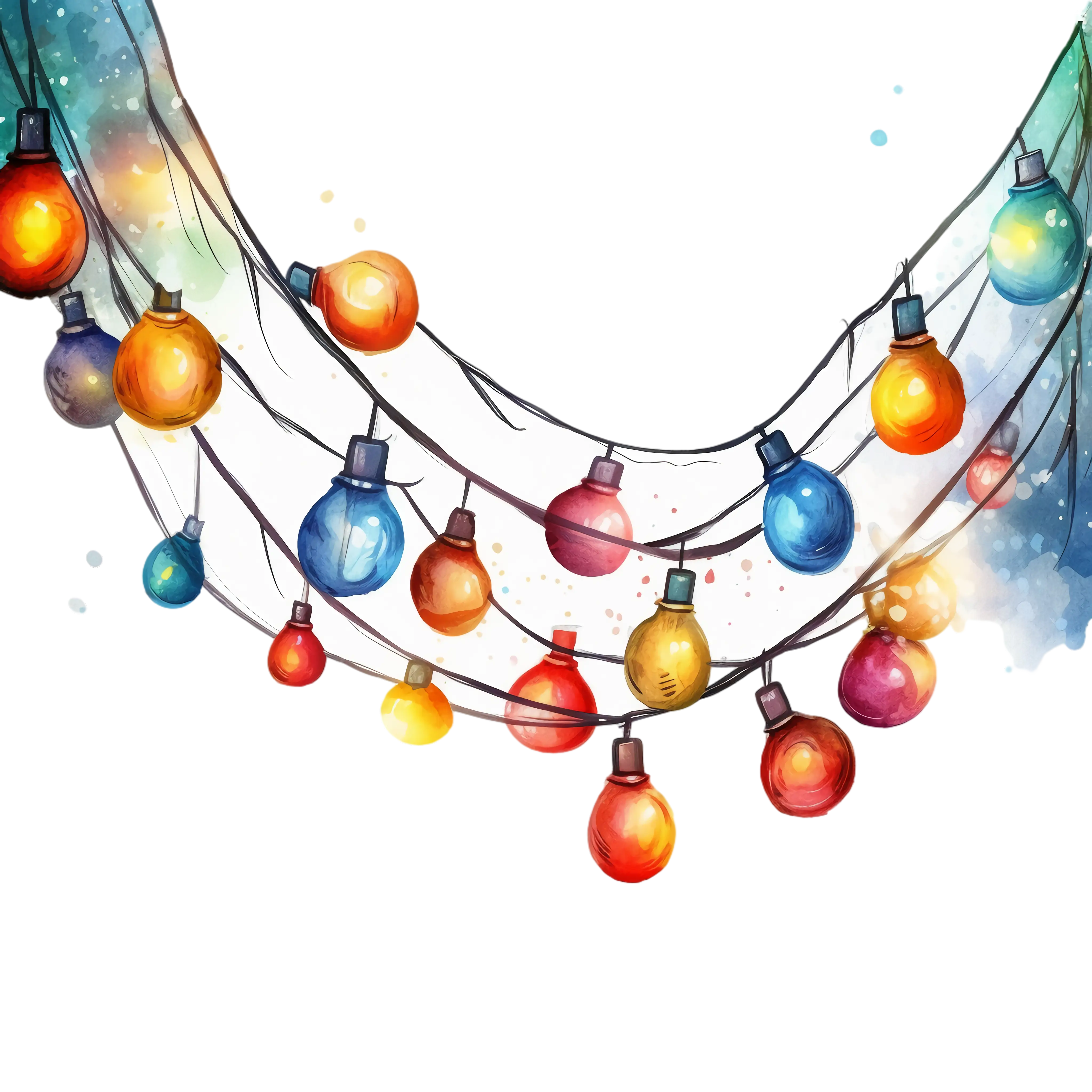 Colorful String Lights in Watercolor Style