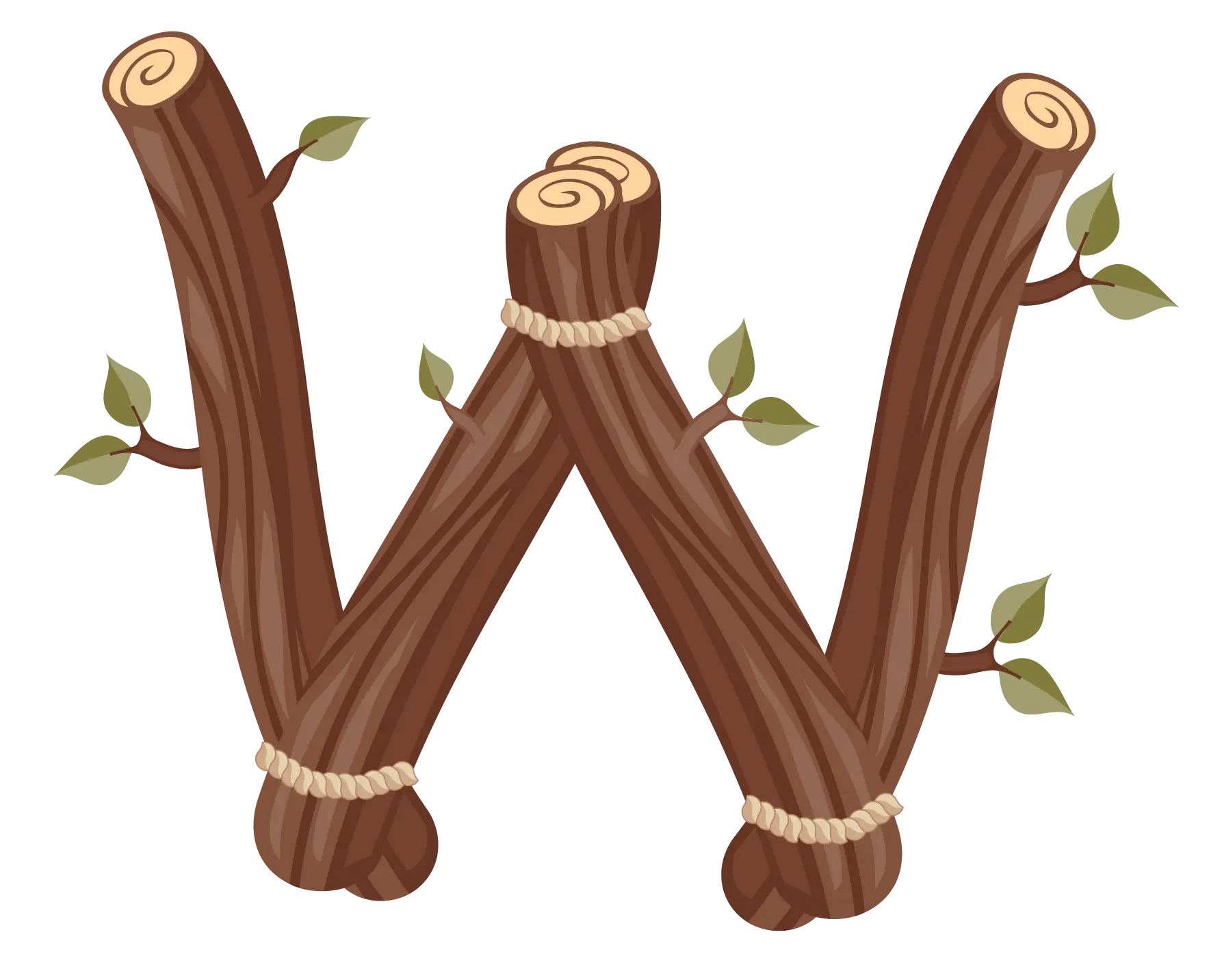 Wooden Letter W Made of Branches
