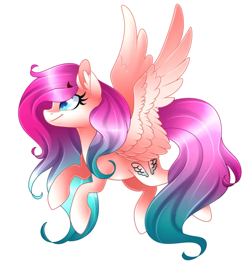Colorful Winged Cartoon Pony with Rainbow Hair