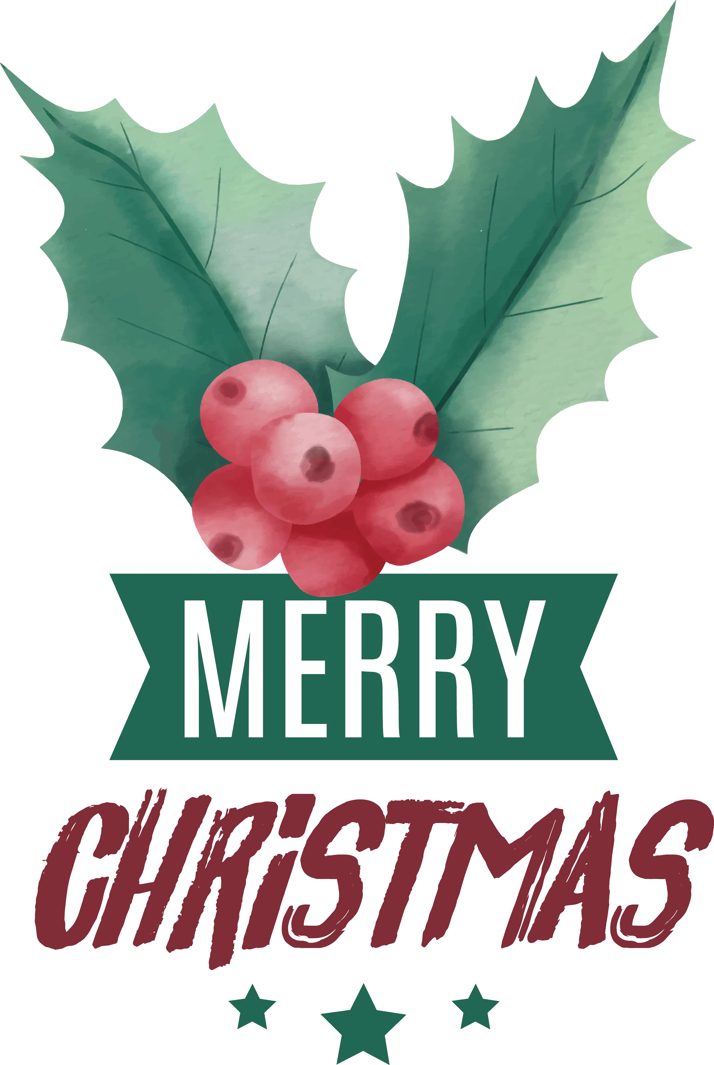 Holly and Berries with Merry Christmas Banner