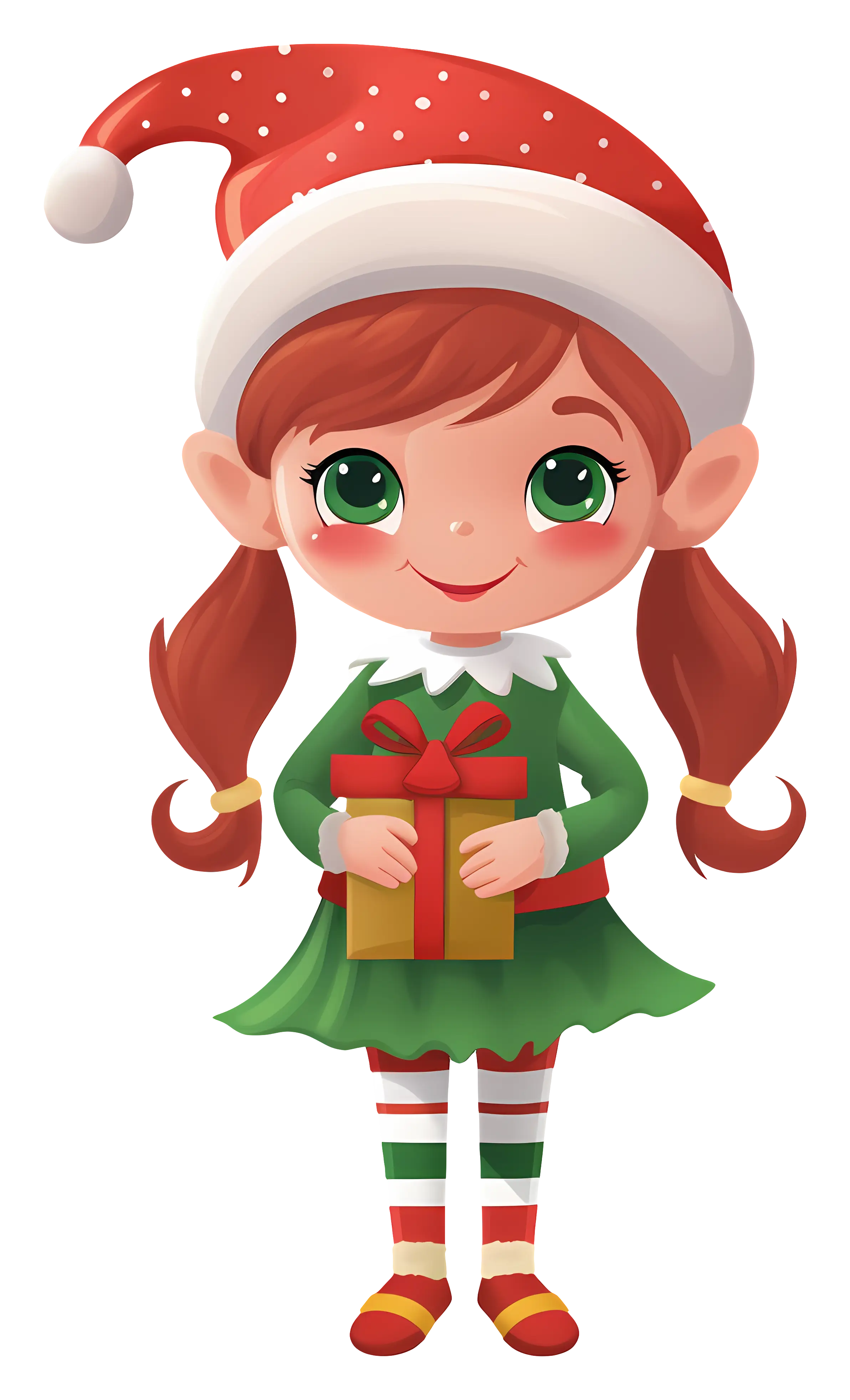 Cheerful Christmas Elf Holding Gift