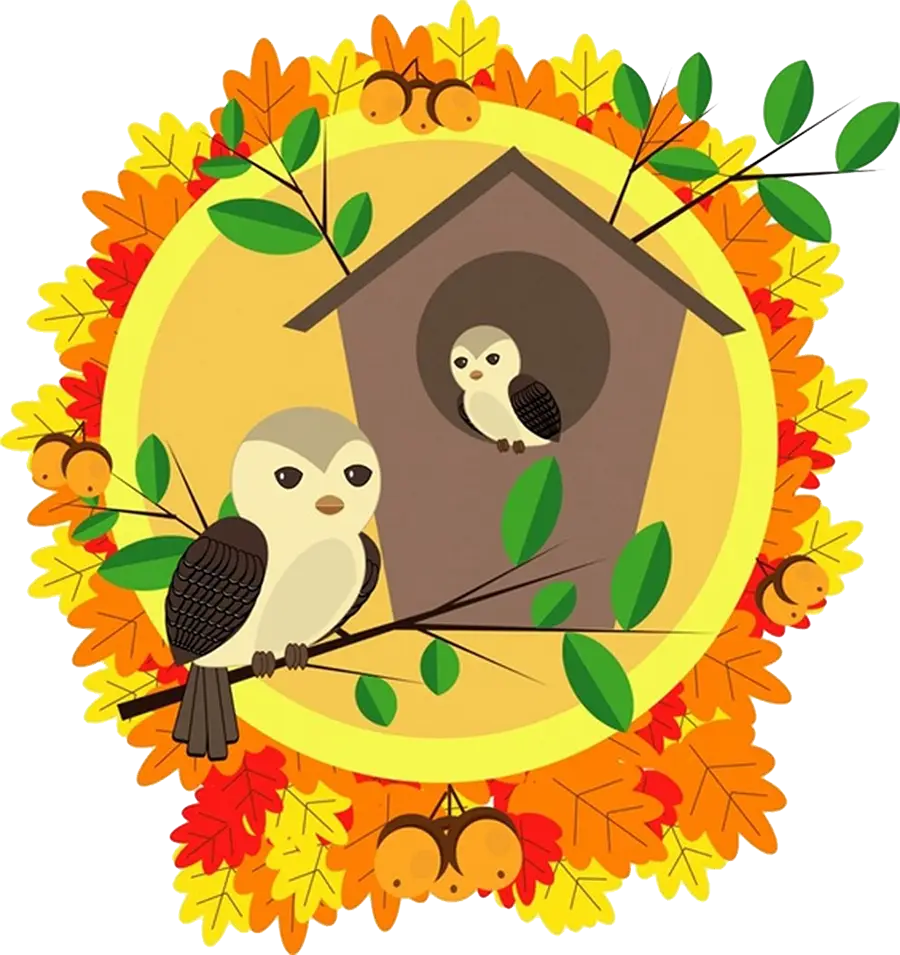 Birdhouse with Autumn Leaves