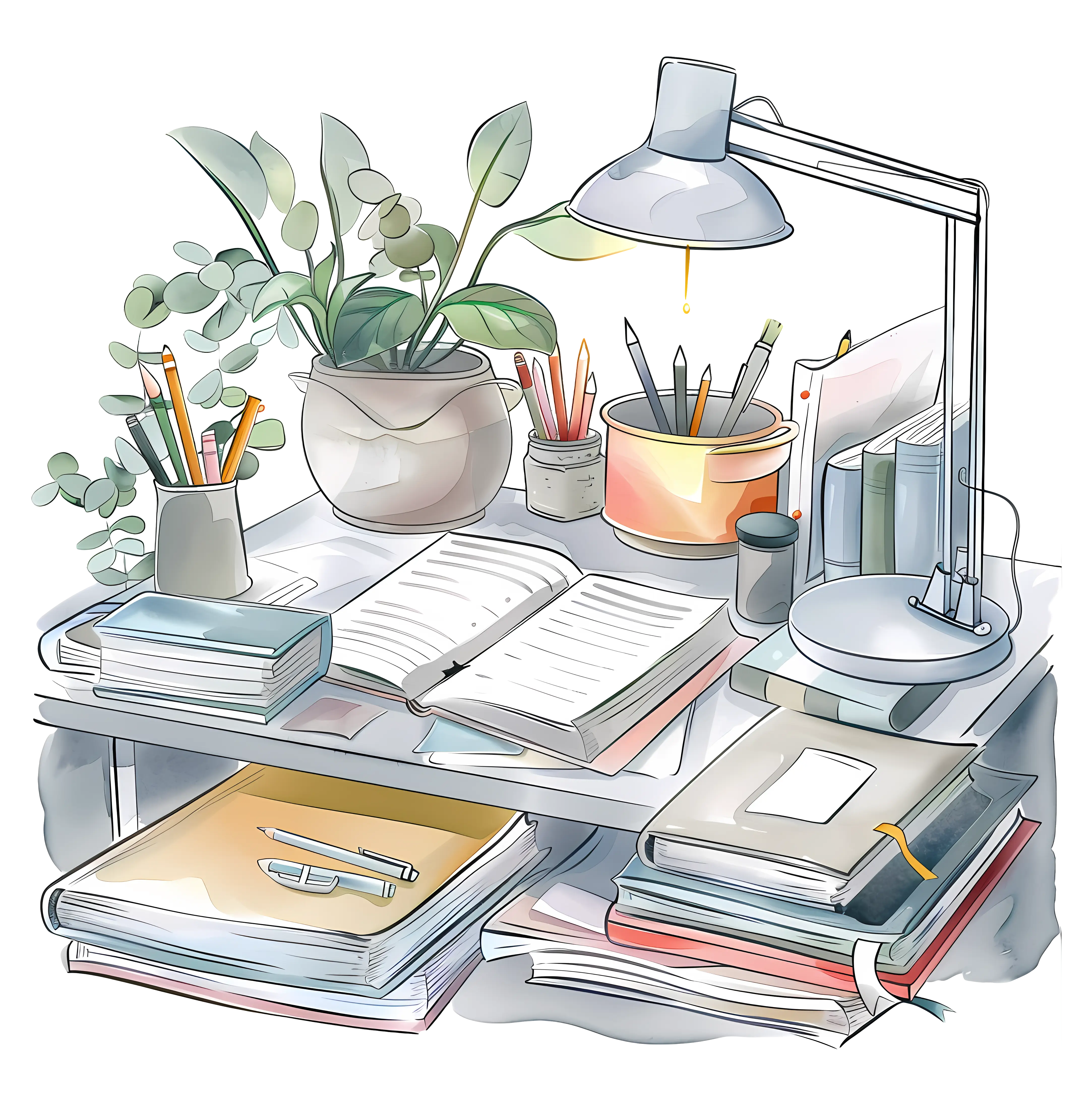 Organized Desk with Books and Supplies