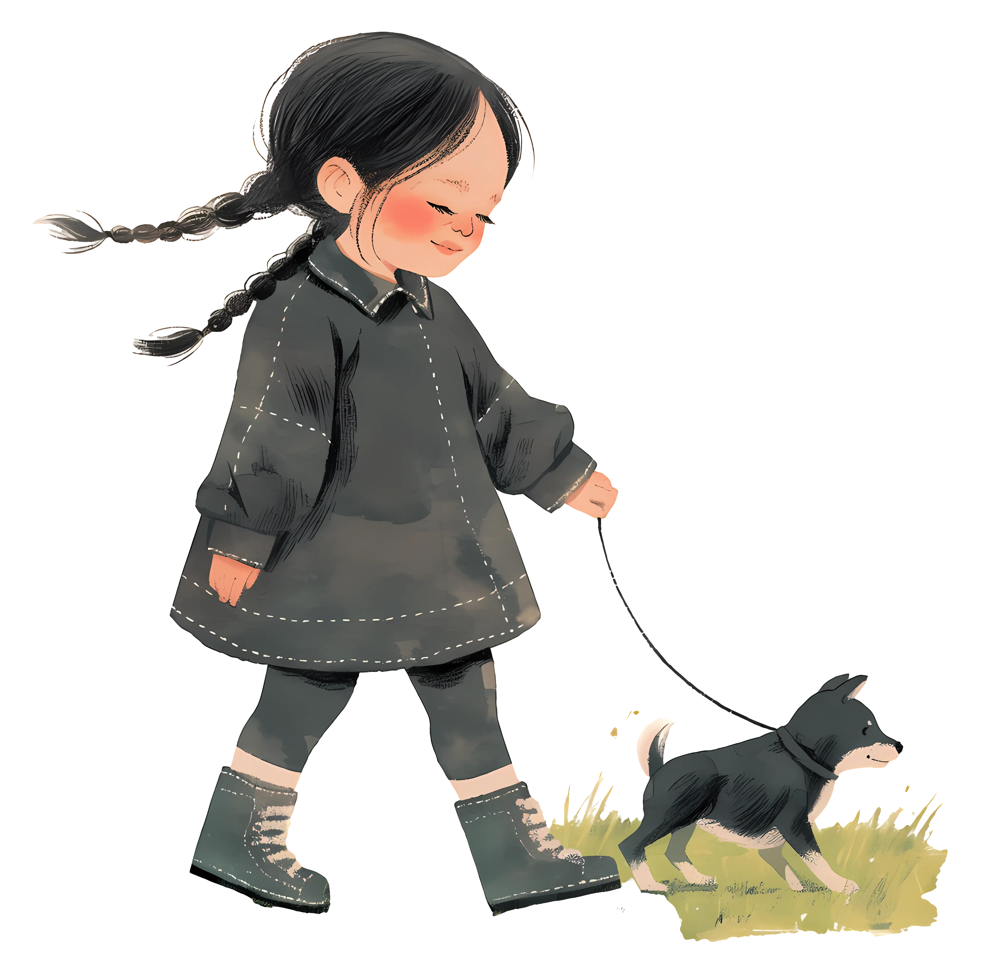Girl Walking Dog in Black Outfit