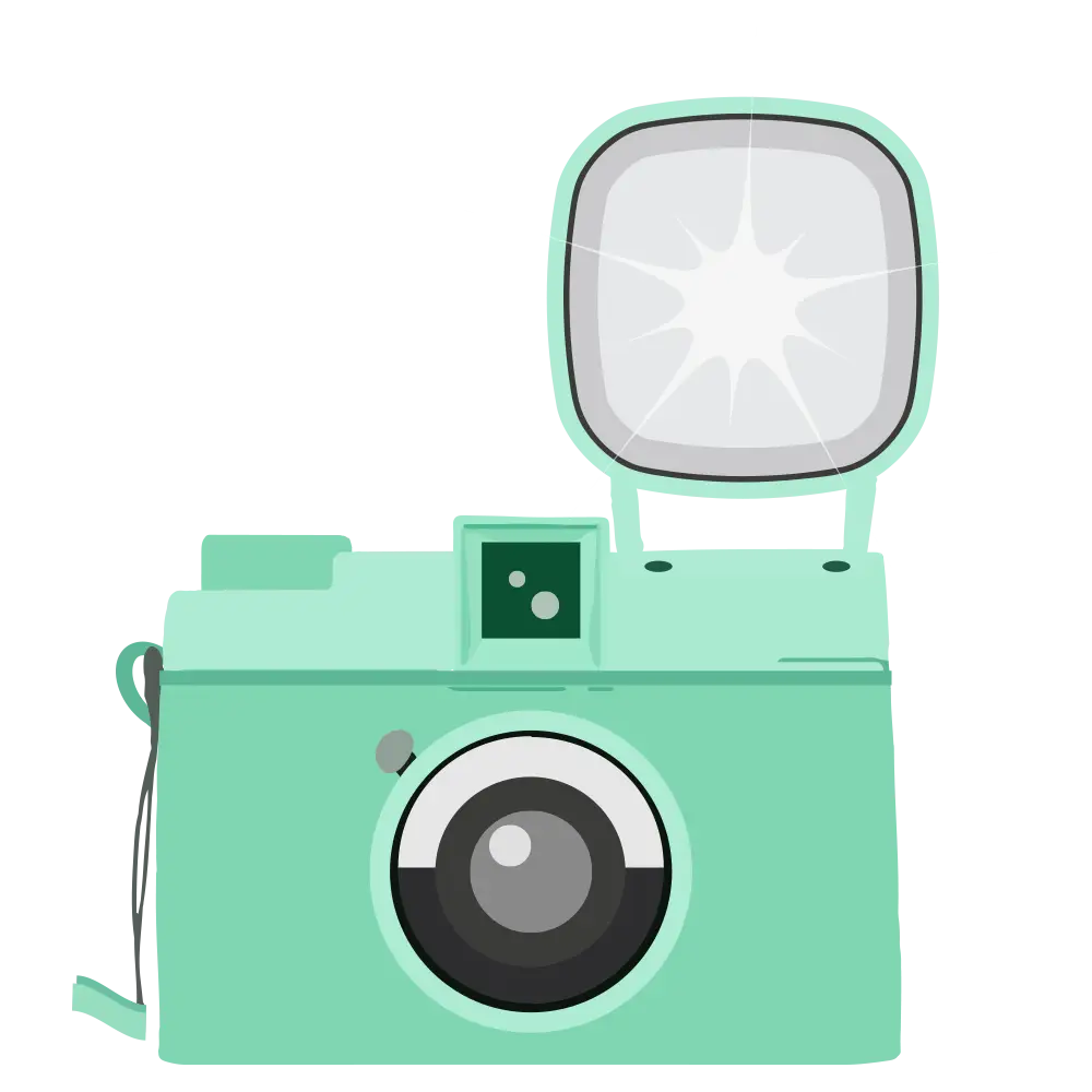 Retro Mint Green Camera with Flash