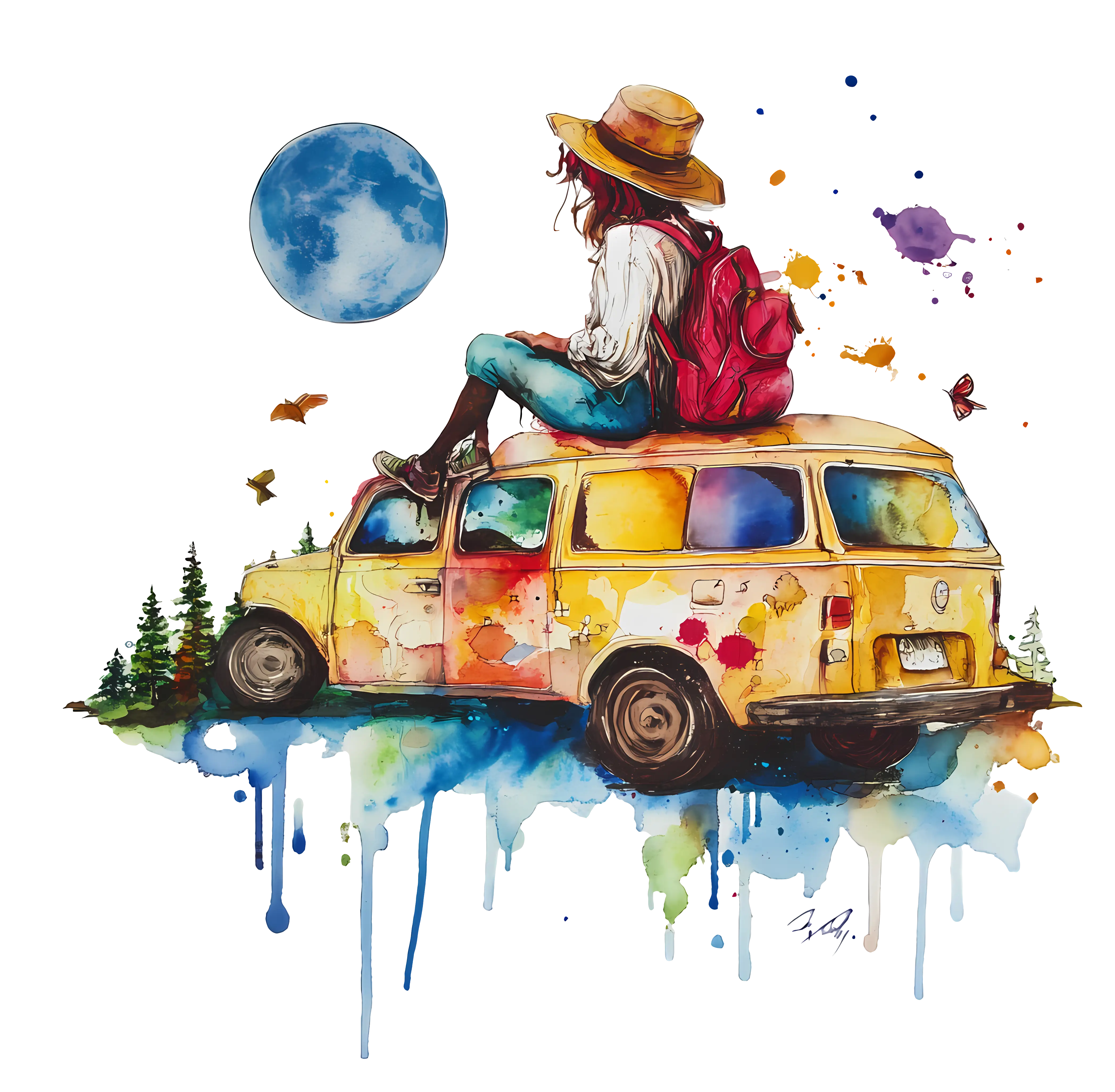 Adventurous Girl on Colorful Van