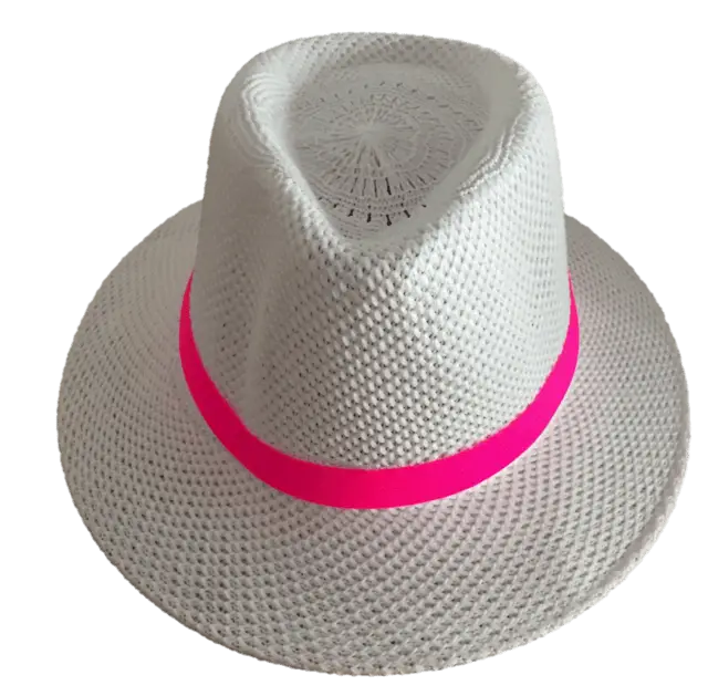 White Hat with Bright Pink Band