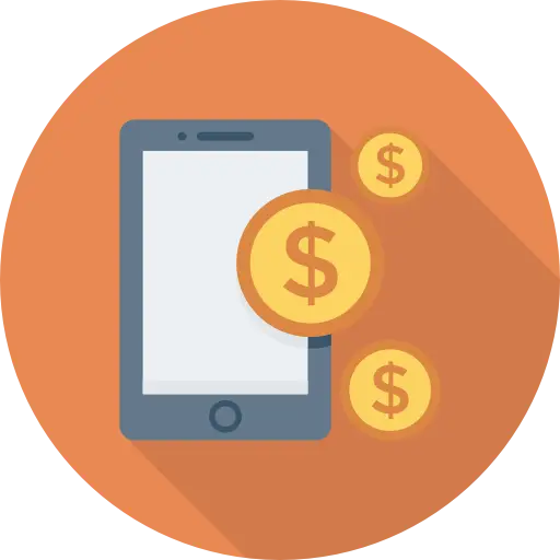 Mobile Phone with Coins for Digital Payment Concept