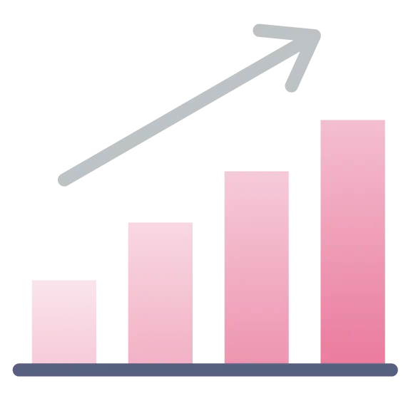 Pink Growth Bar Graph with Upward Arrow