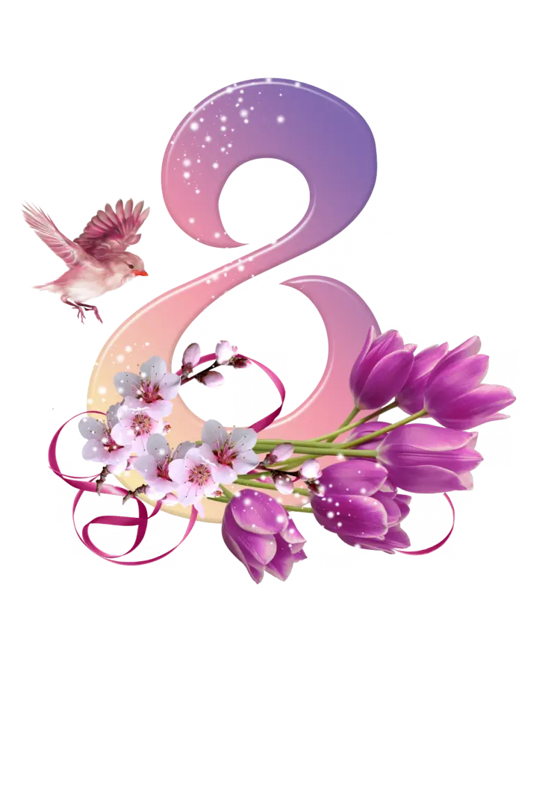 Decorative Number 8 with Flowers and Bird