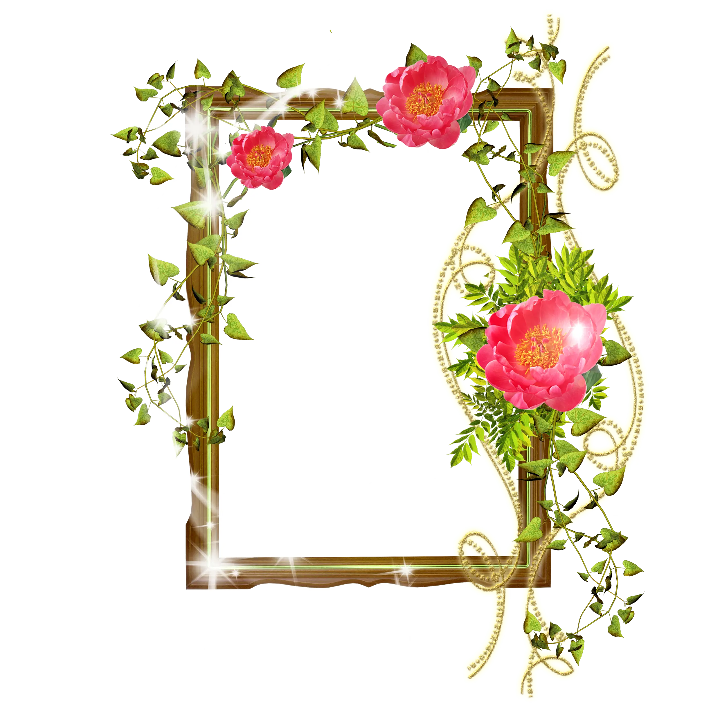 Decorative Frame with Pink Flowers and Greenery