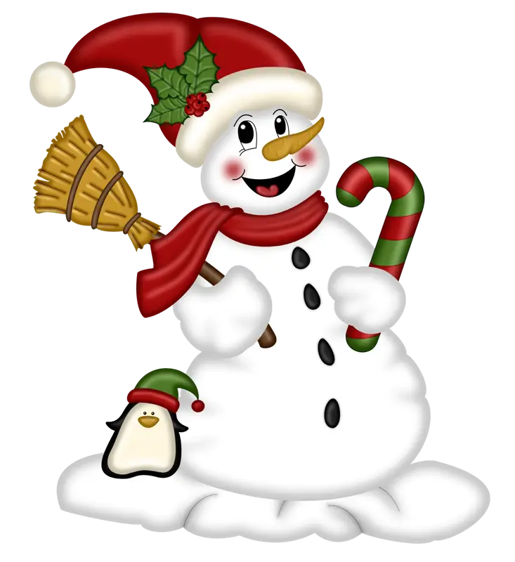 Cute Snowman Cartoon with Christmas Decorations