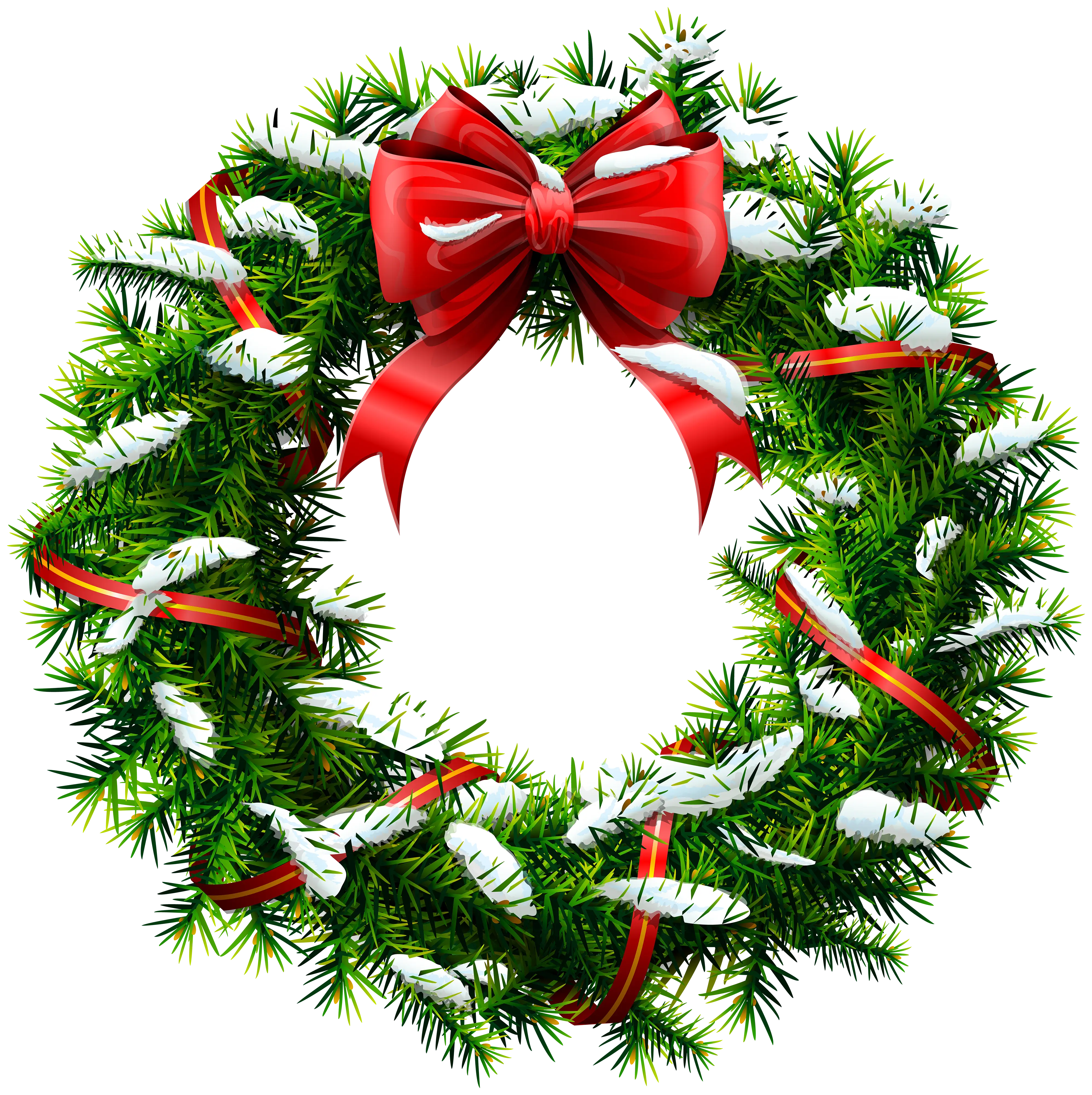 Christmas wreath with red bow and snow details