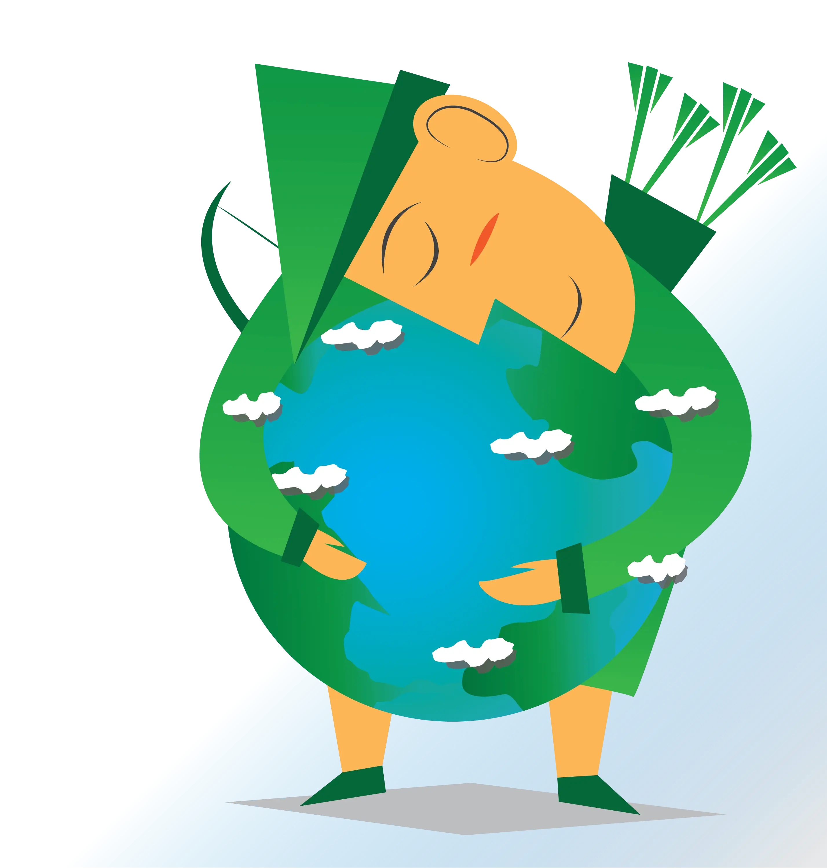 Cartoon Character Hugging the Earth
