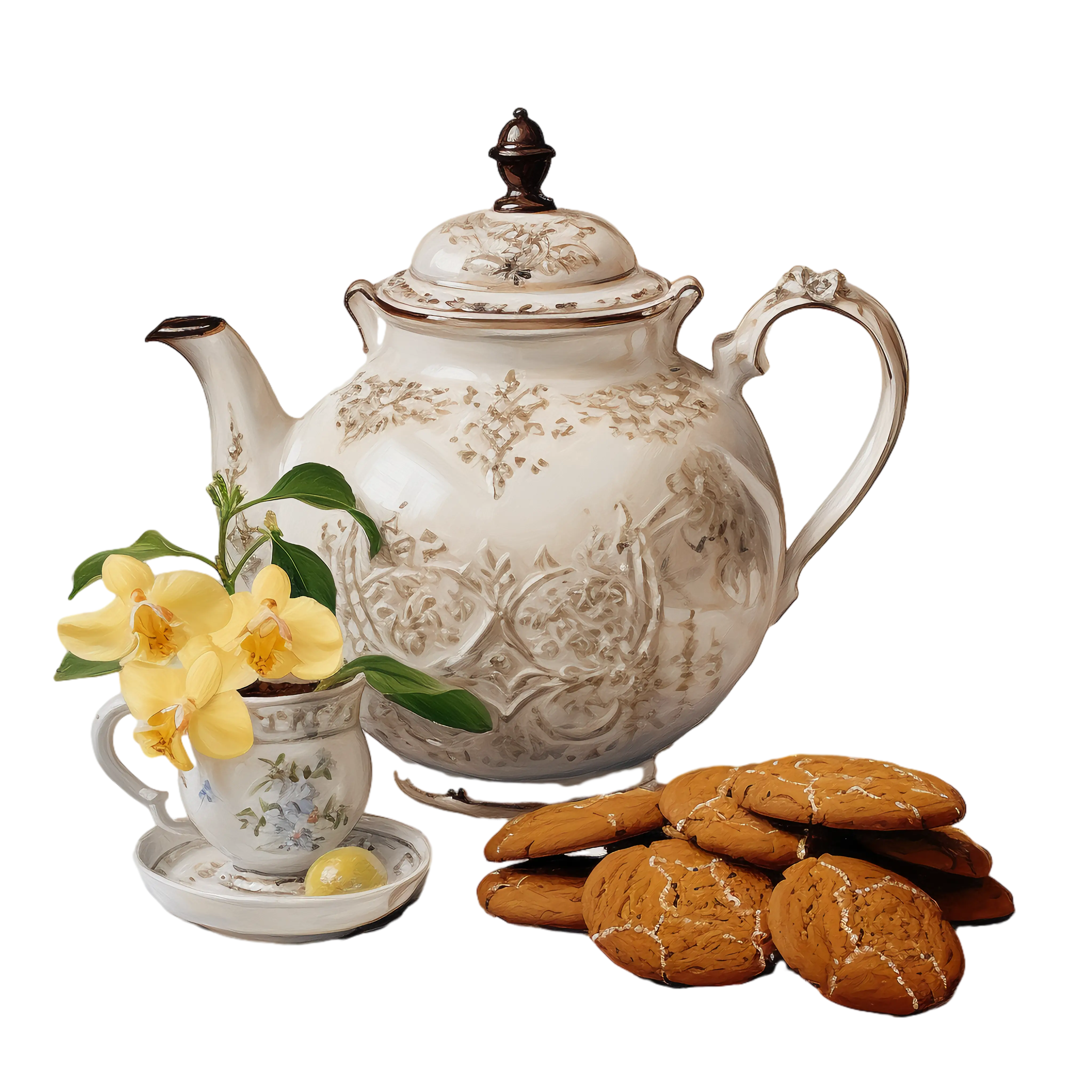 Vintage Teapot with Cookies