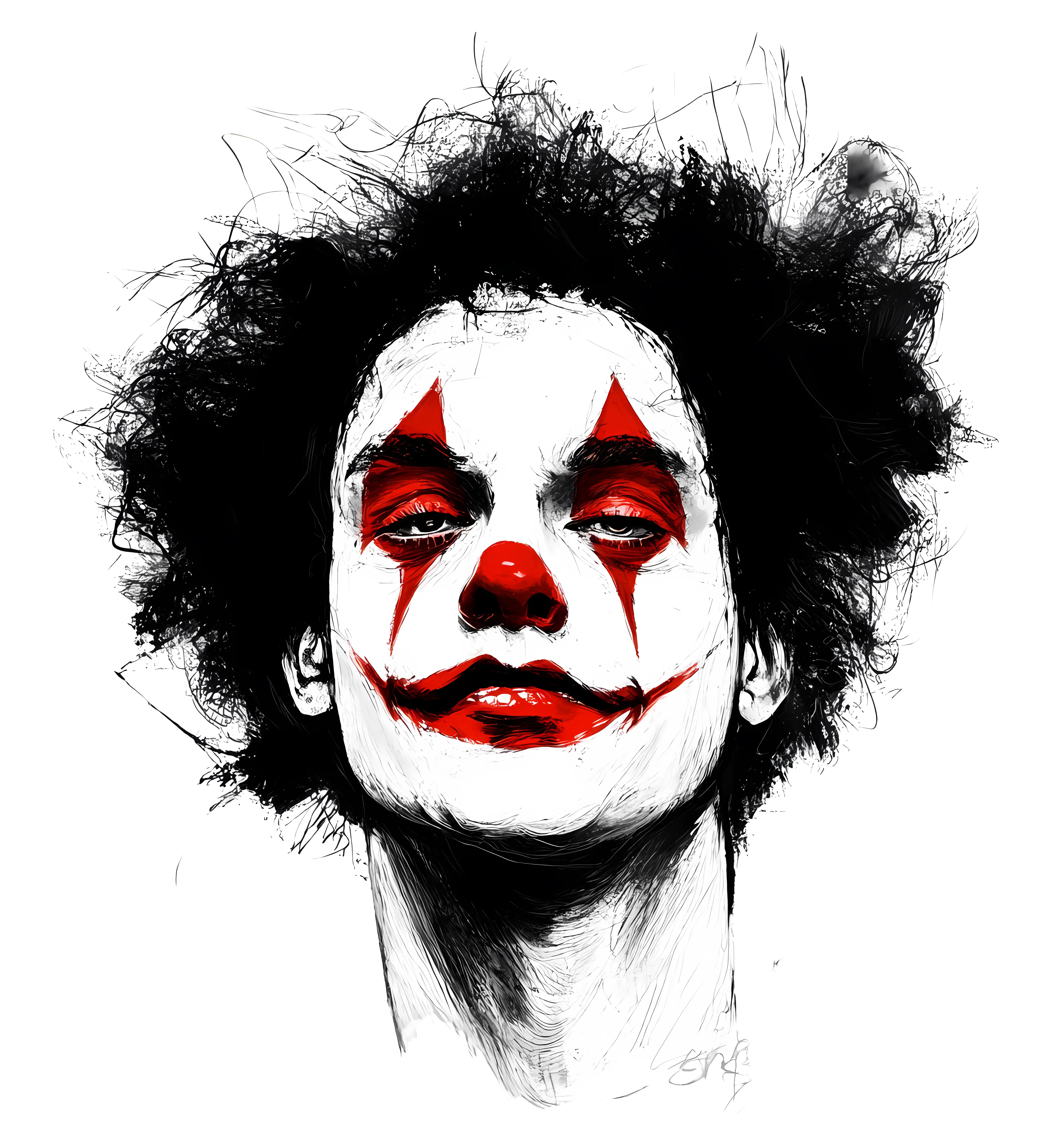 Black and White Clown with Red Nose