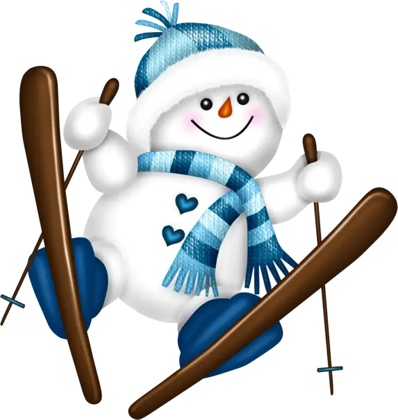 Cute Skiing Snowman with Scarf and Hat