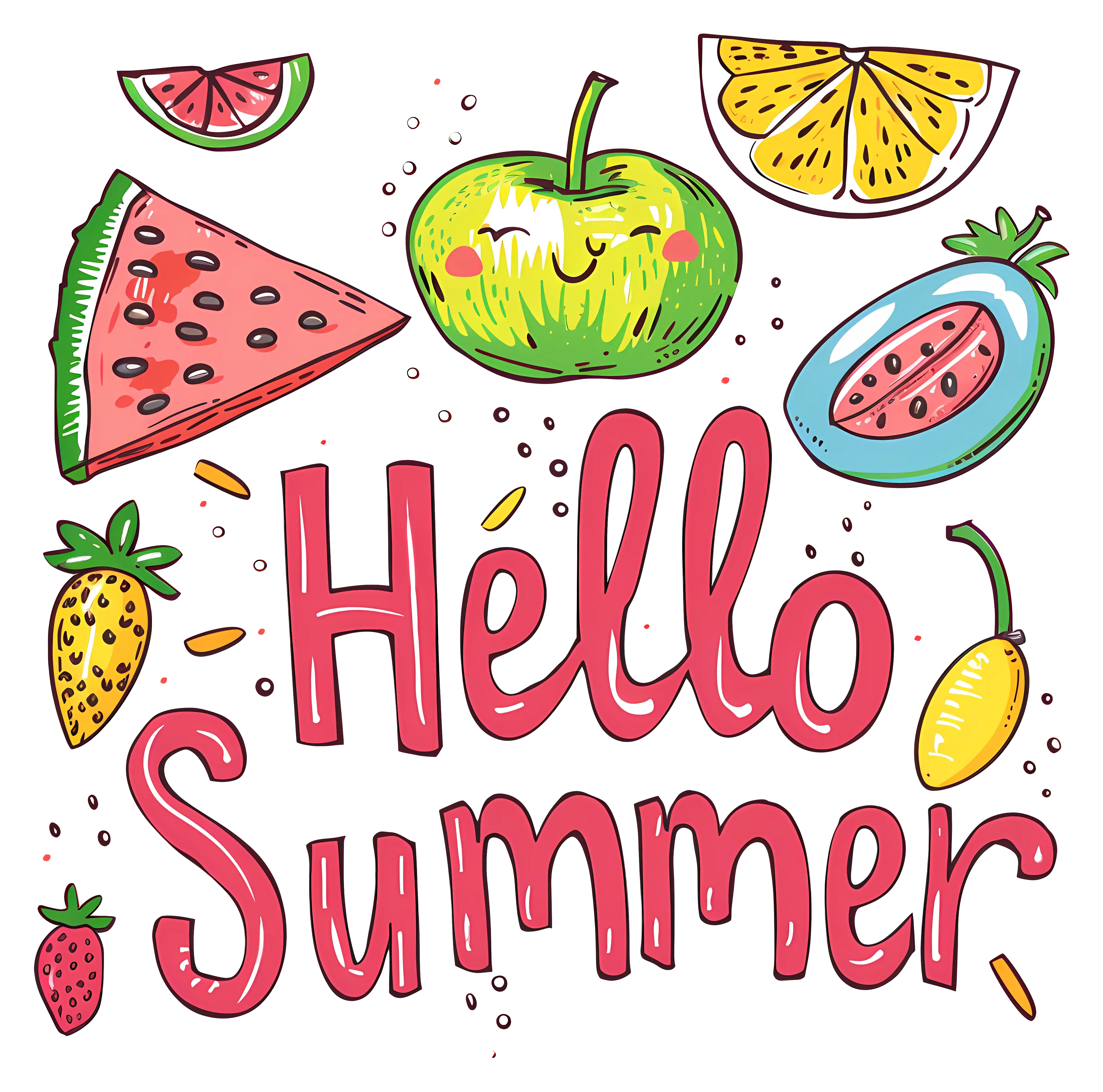 Hello Summer with Fruits Illustration