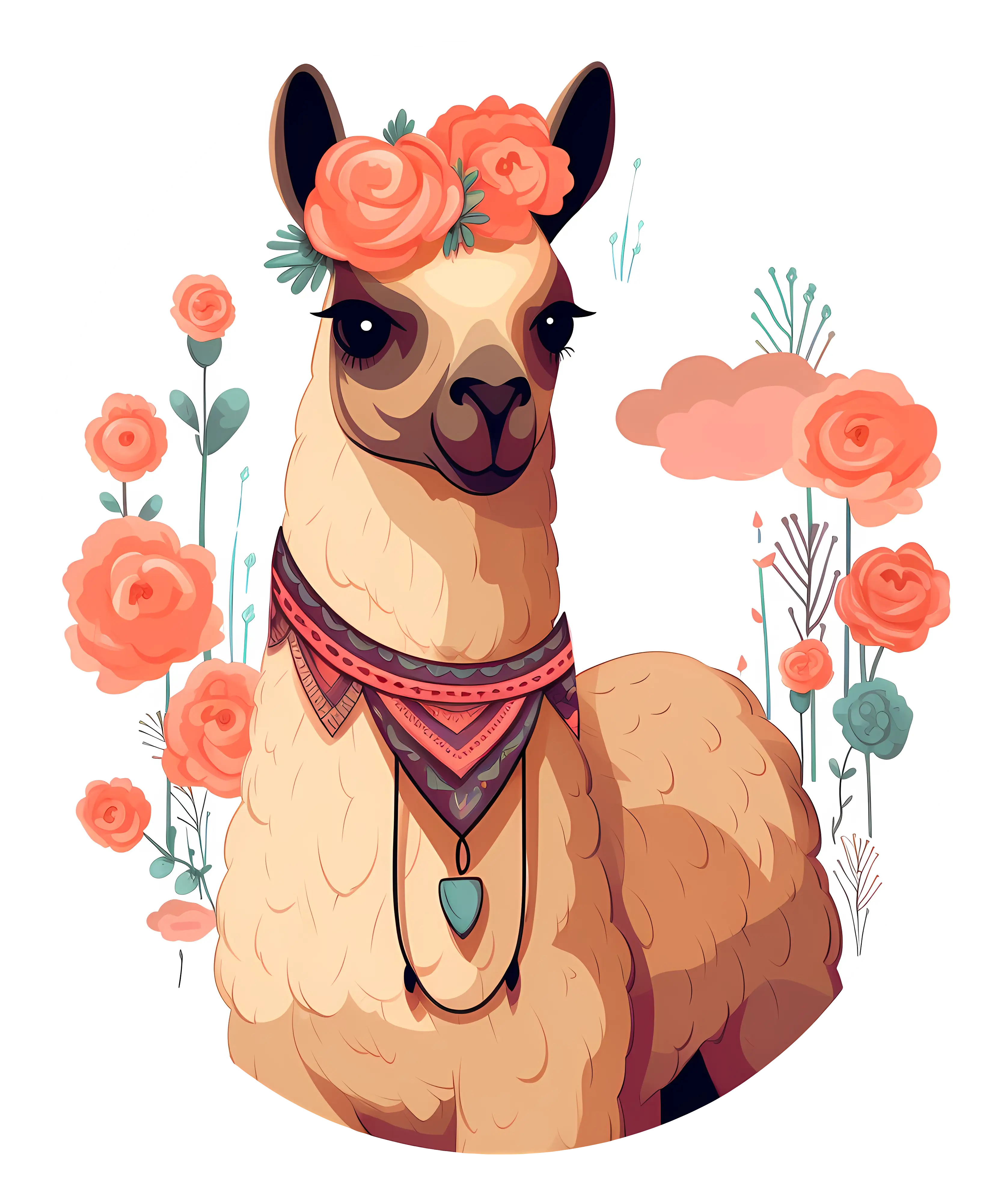 Decorated Llama with Flowers