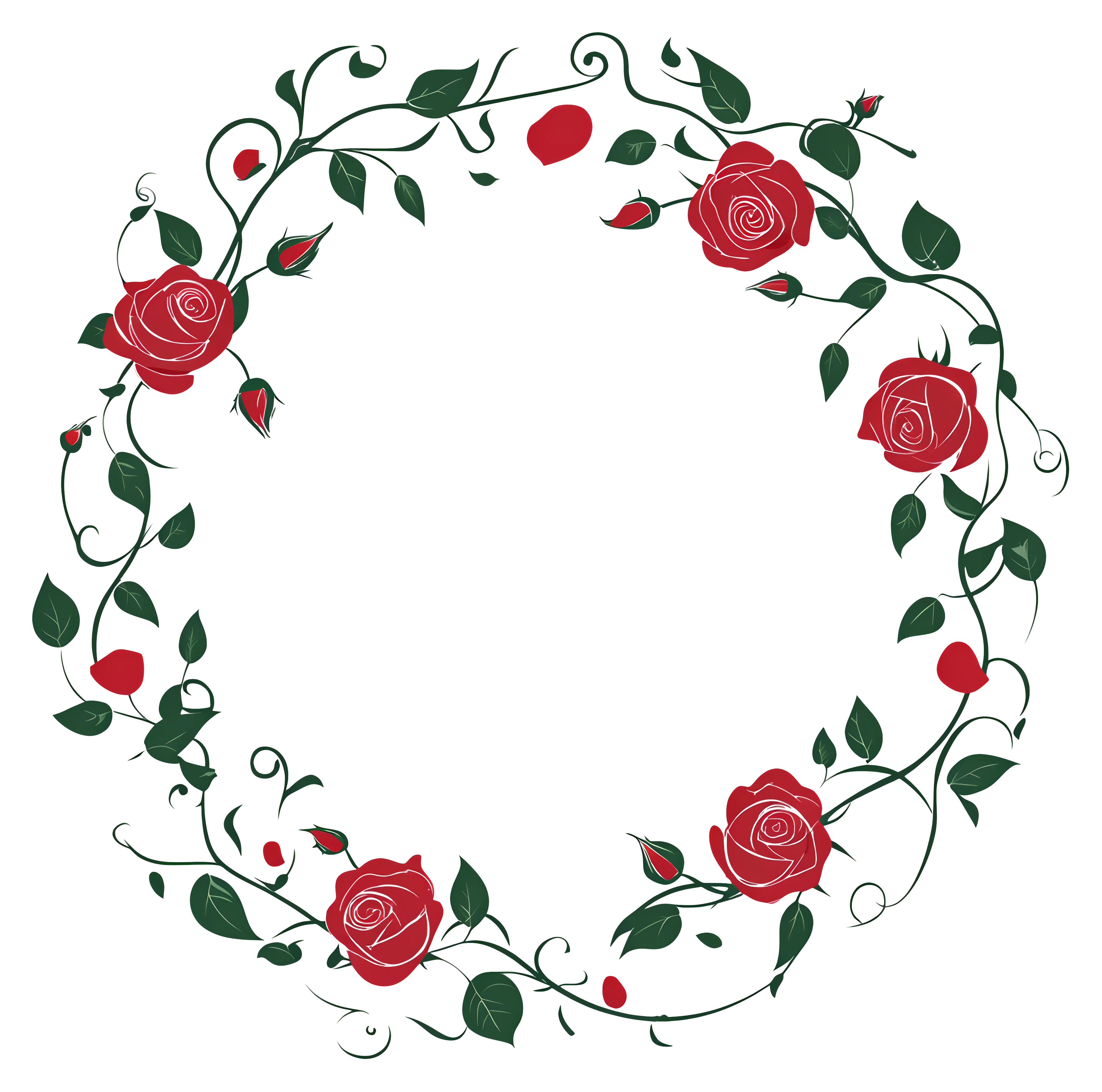 Floral Wreath with Red Roses and Green Leaves